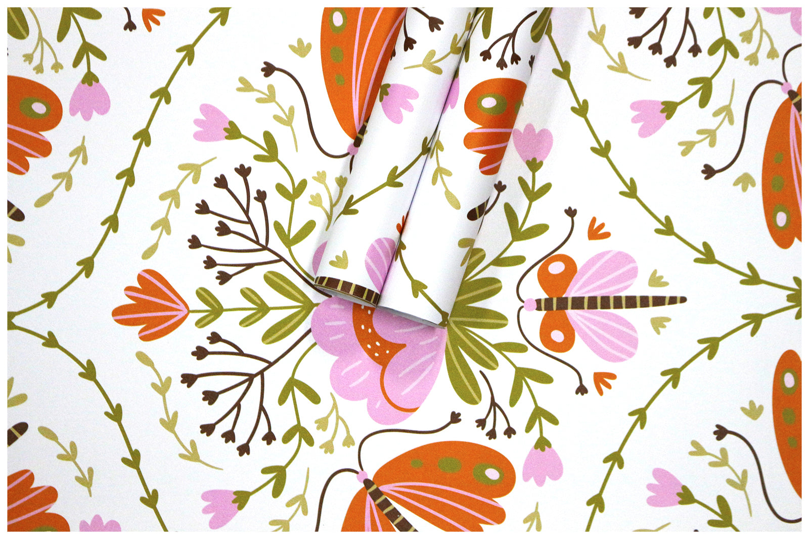 HaokHome Folk Art Butterfly Floral Wallpaper, Pink Orange Removable Self‑Adhesive Wall Covering