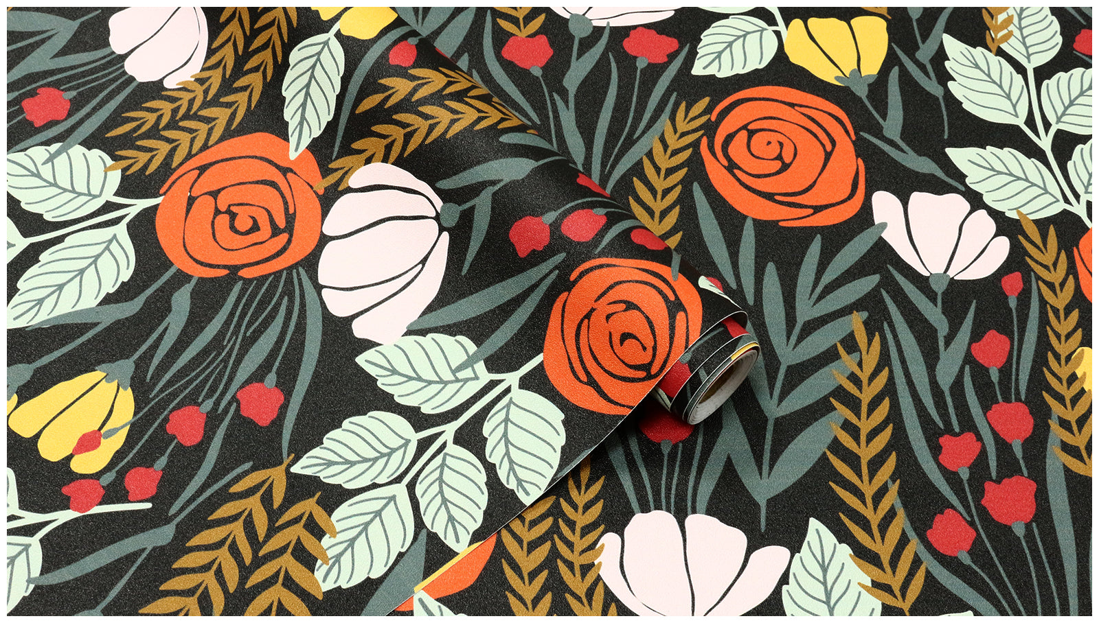 Haokhome Moody Black Background Autumn Floral Removable Self‑Adhesive Wall Covering, Bold Retro Wildflower Wallpaper