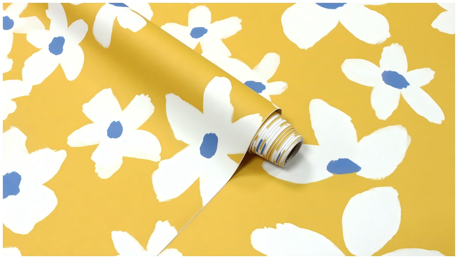 Mustard Daisy Floral Wall Mural – Retro Cottage Wallpaper