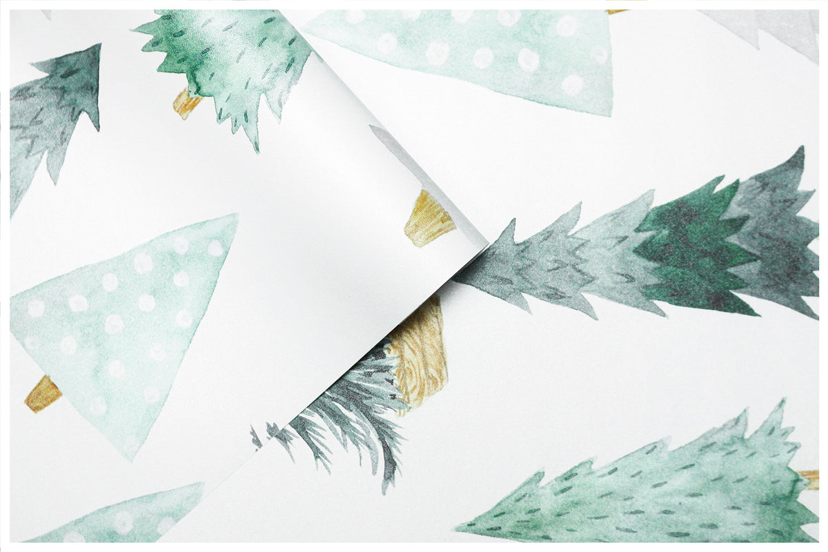 HaokHome Watercolor Christmas Tree Wallpaper Christmas Wall Decor Forest Wall Paper