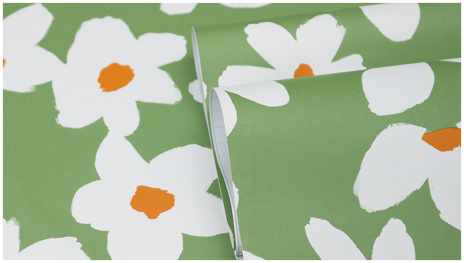 HaokHome Peel and Stick Wallpaper Green White Daisy Floral Wall Mural Removable Self Adhesive Minimalist Botanical Wallpaper