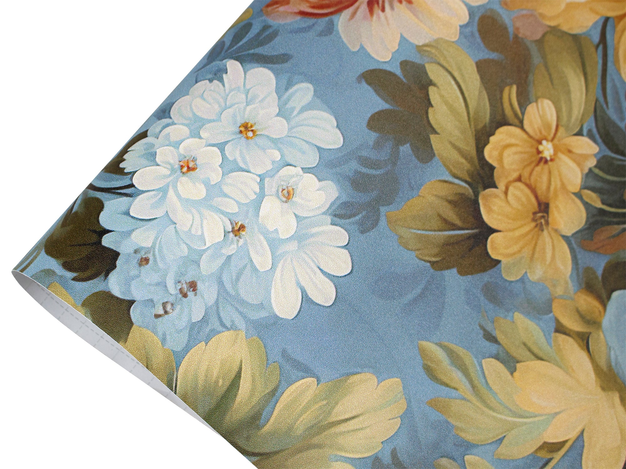 HaokHome Wallpaper Peel and Stick Floral Vintage Blue/Gold/White Classic Wall Decor Living Room Removable Mural