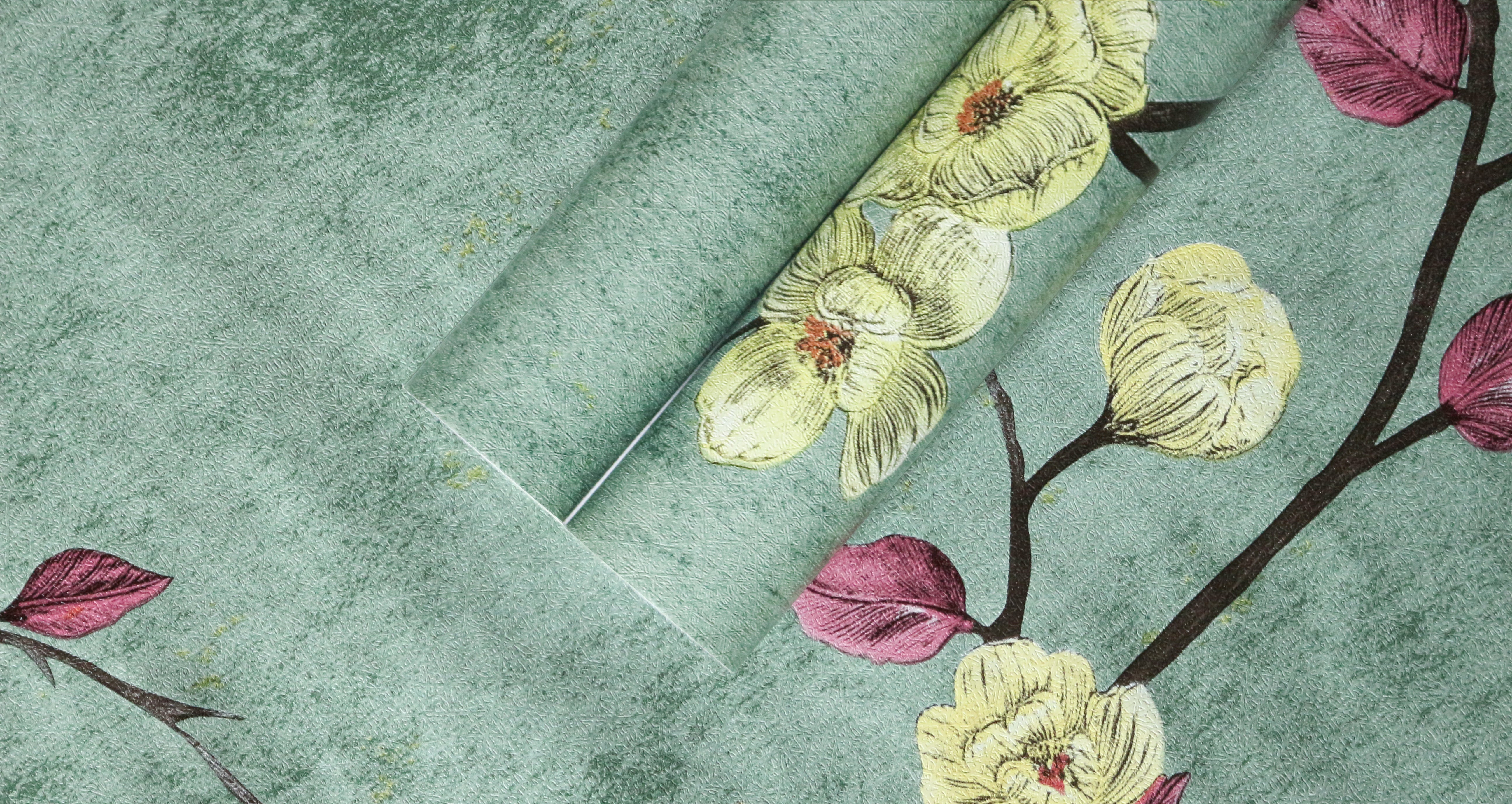HaokHome Peel and Stick  Retro American Dark Green Floral Waterproof Wallpaper