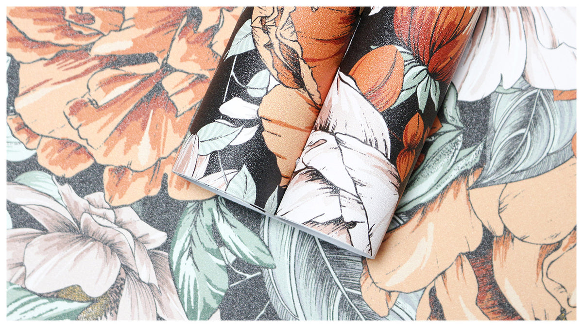 HaokHome Black Peel and Stick Wallpaper Vintage Peony Stick on Wall Paper Self Adhesive Mural for Home Decoration