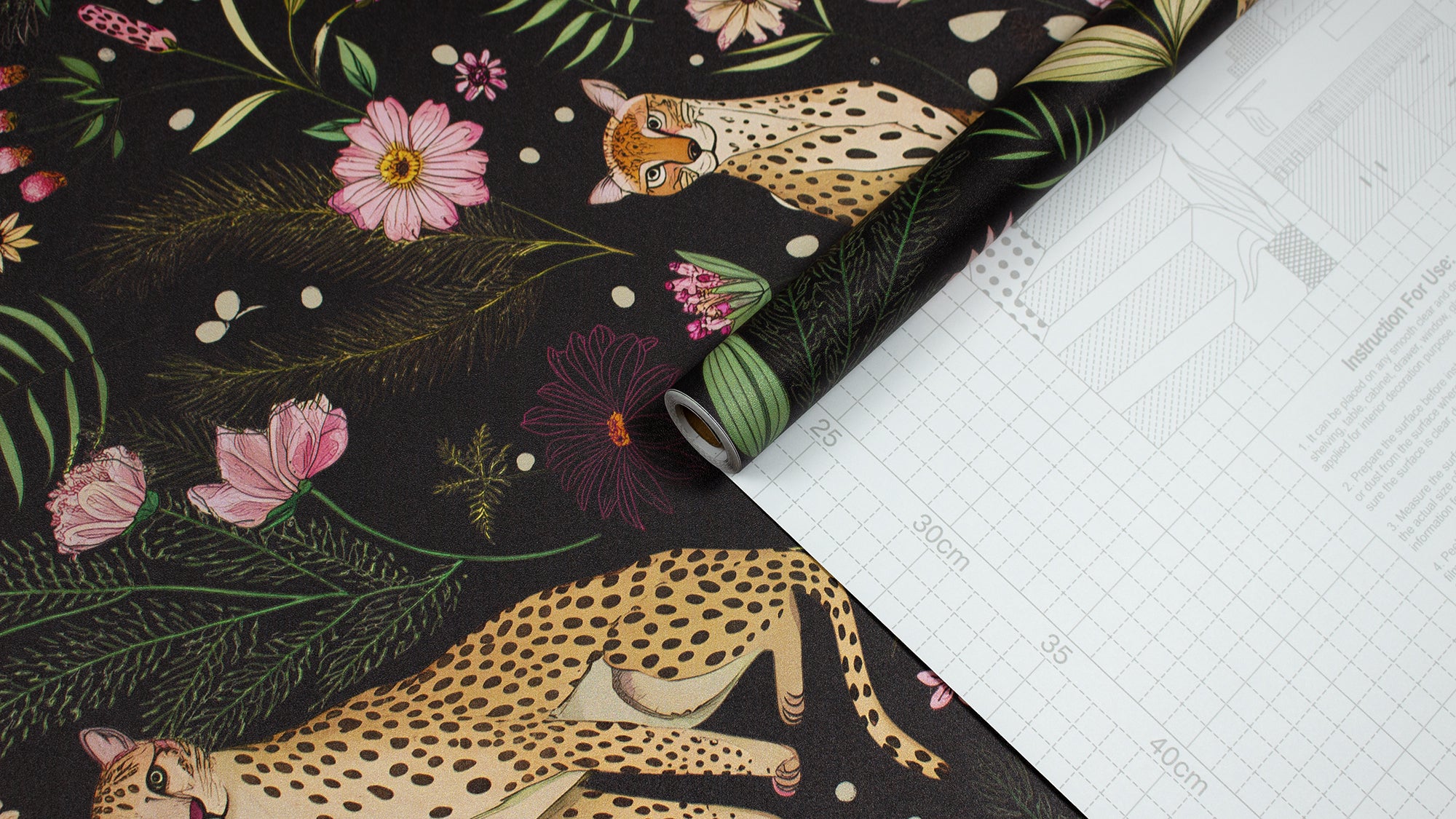 HaokHome Elegant Leopard and Floral Wallpaper Black Background with Vibrant Botanical Design