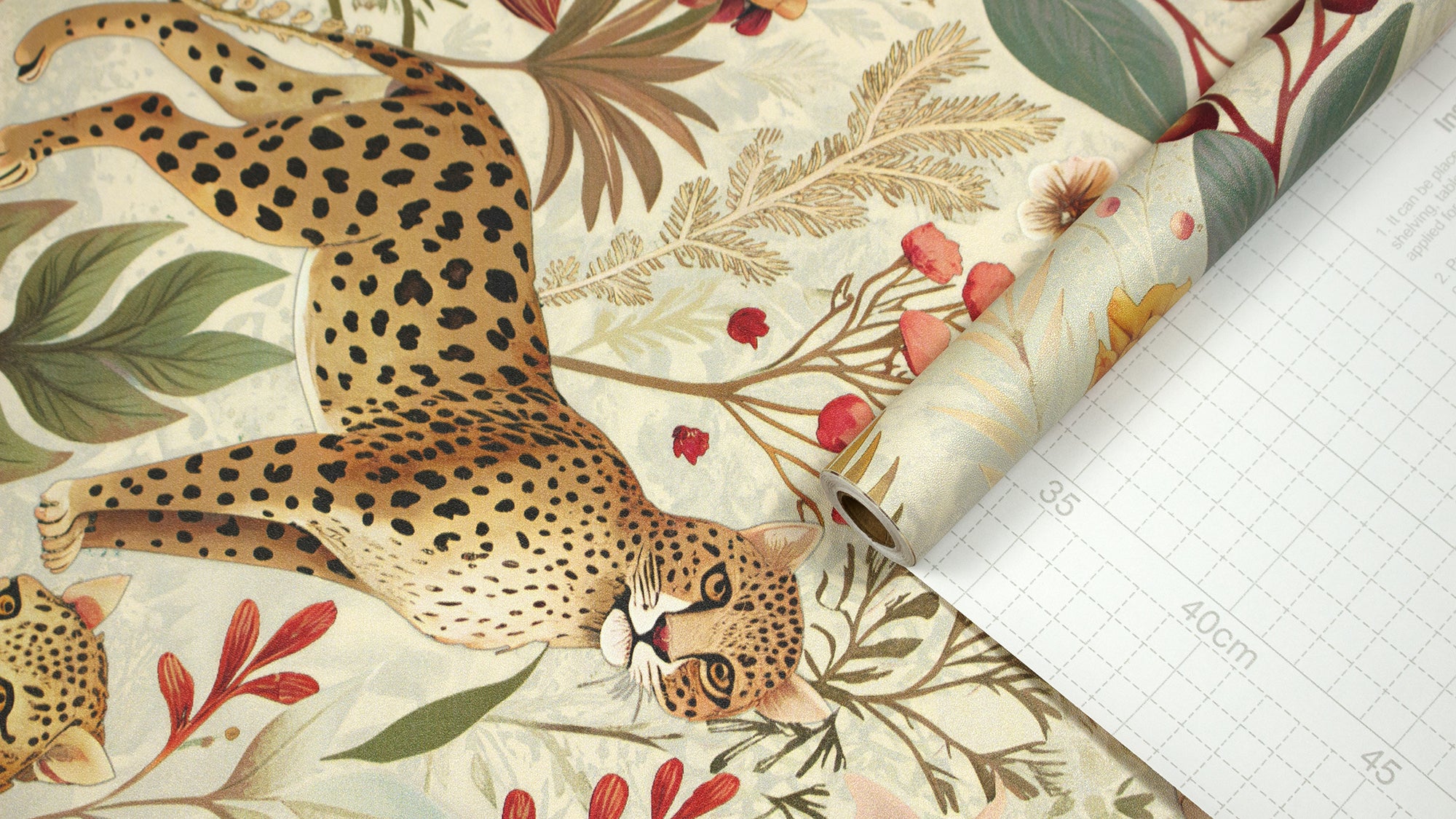 HaokHome Vintage Leopard Floral Removable Self‑Adhesive Wall Covering, Wild Jungle Botanical Peel and Stick Wallpaper