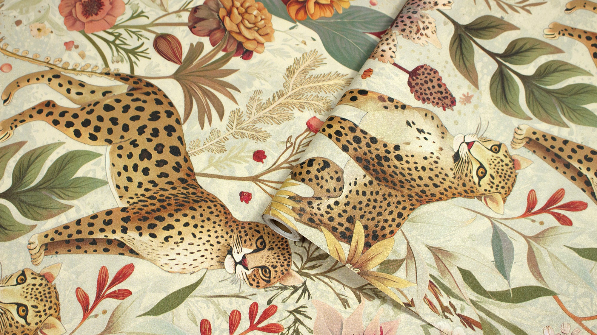 HaokHome Vintage Leopard Floral Removable Self‑Adhesive Wall Covering, Wild Jungle Botanical Peel and Stick Wallpaper