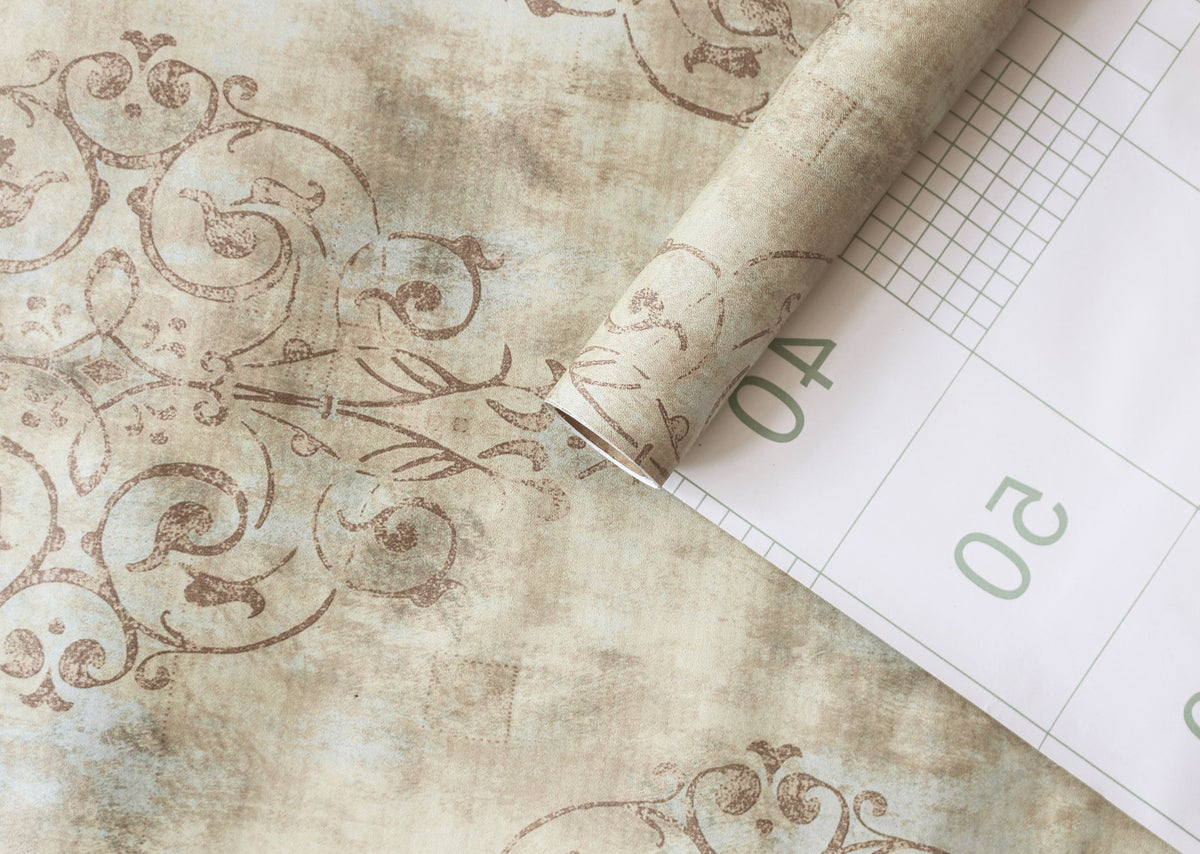 HaokHome Vintage French Damask Peel & Stick Brown Vinyl Self Adhesive Wall Paper Design for Walls