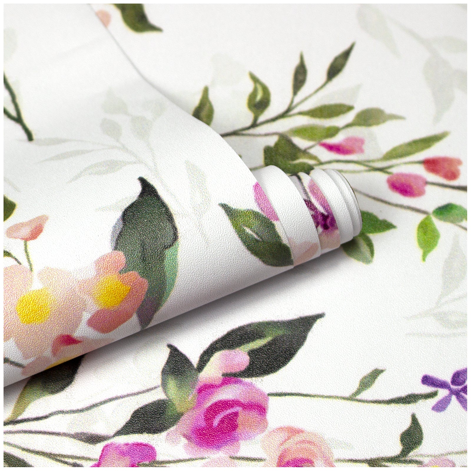 HaokHome Watercolor Wildflower Removable Self‑Adhesive Wall Covering, Pink Purple Botanical Peel and Stick Wallpaper