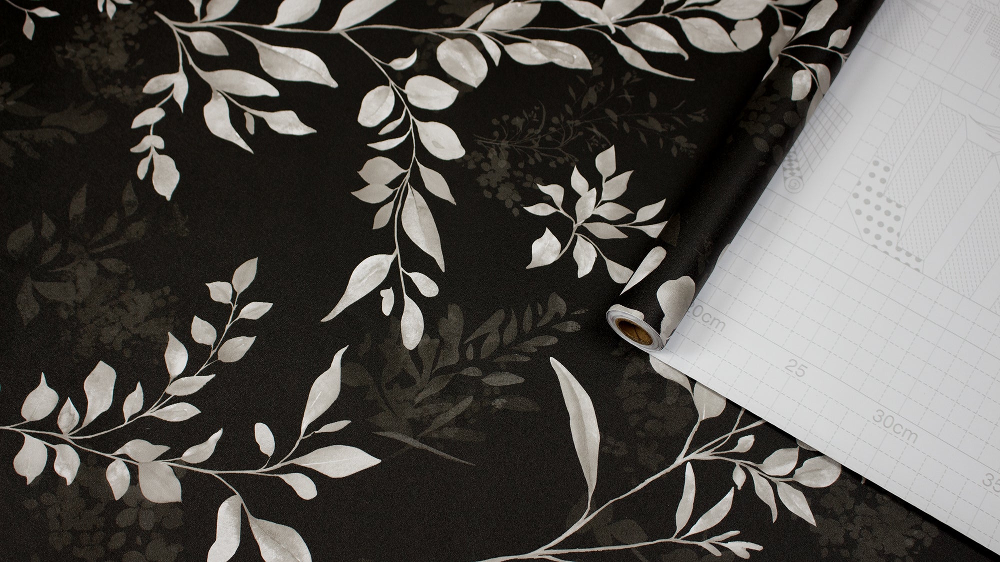 HaokHome Moody Black Botanical Peel and Stick Wallpaper, Dark Watercolor Leaf Floral Removable Self Adhesive Wallpaper for Bedroom & Living Room