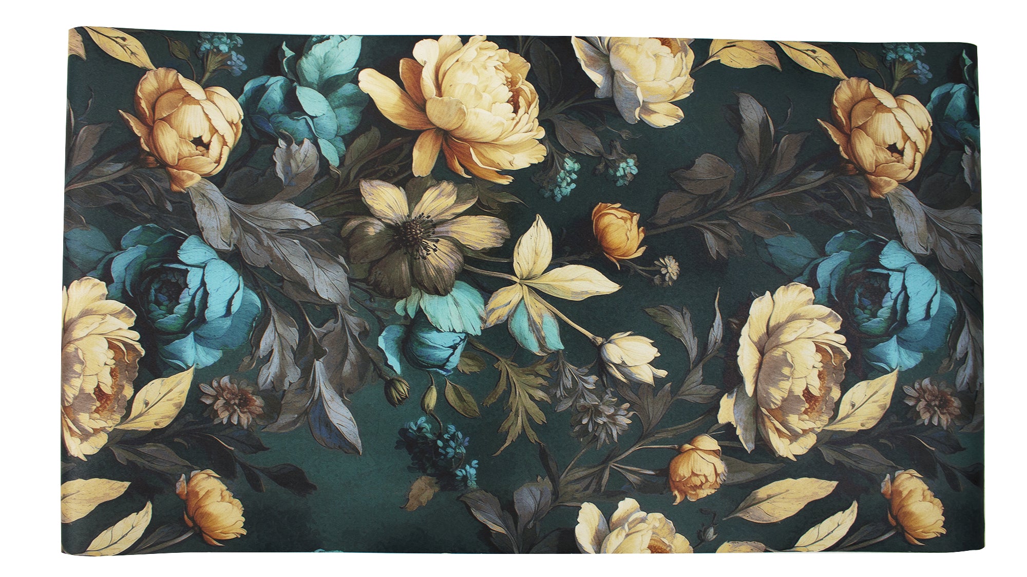 HaokHome vintage Floral Wallpaper Golden Peonies Teal Roses on Deep Green for Classic Elegant Interiors