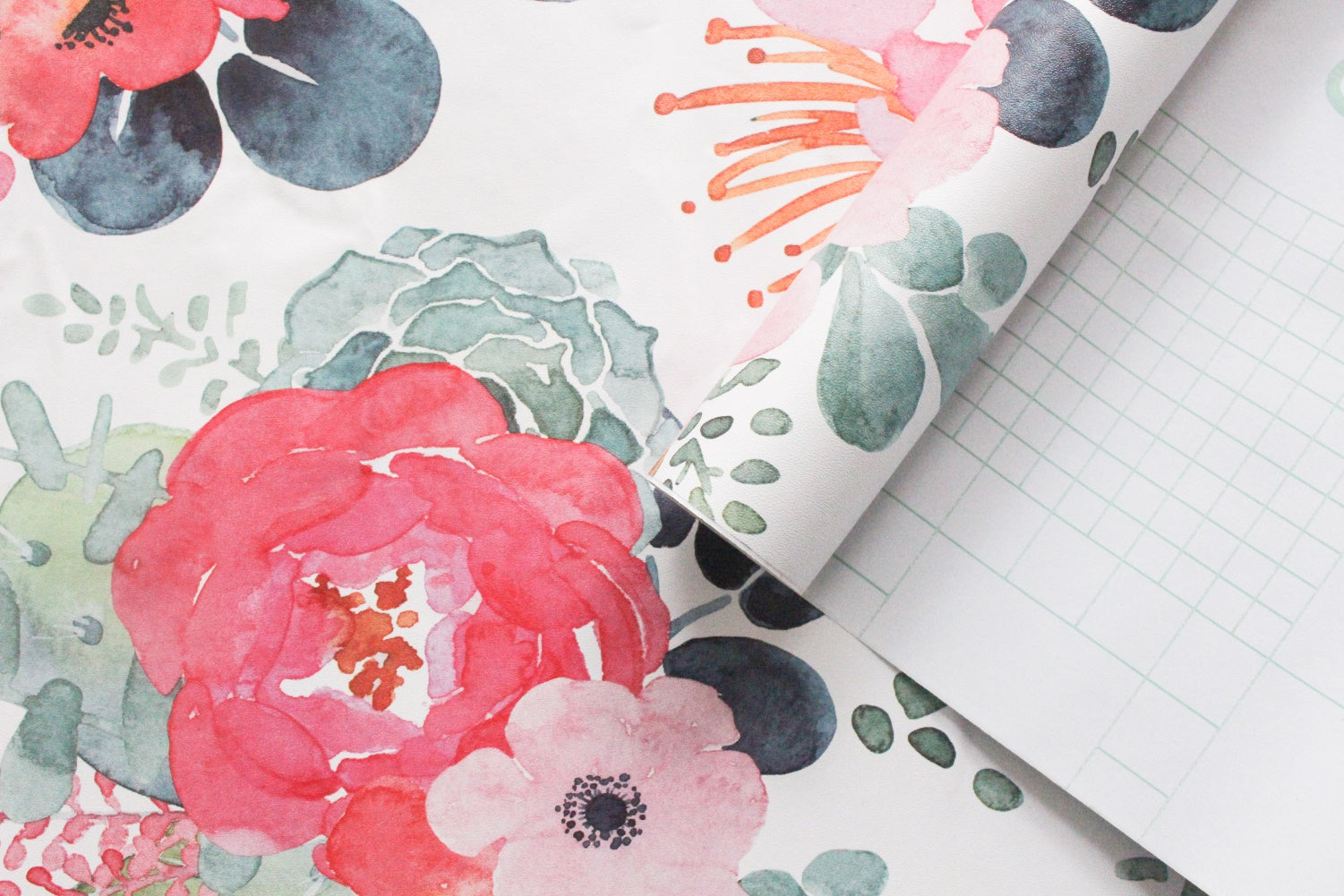Watercolor Blush Rose & Cactus Peel and Stick Wallpaper, Soft Bright Botanical Decor | HaokHome