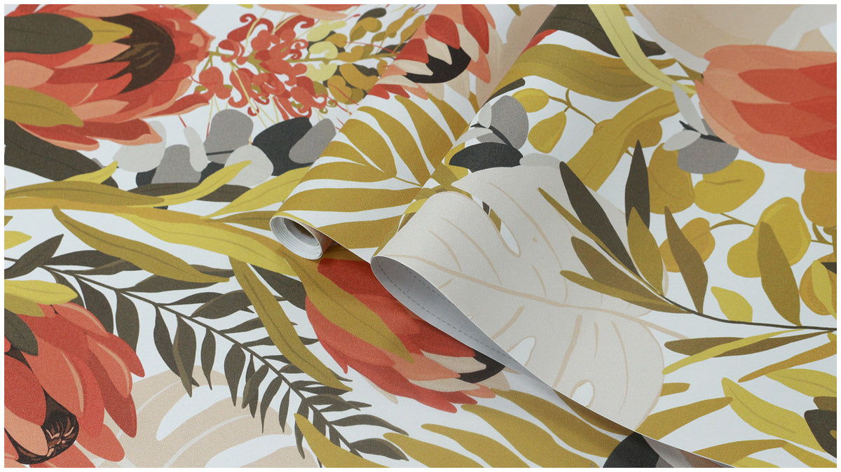 HaokHome Floral Peel and Stick Wallpaper Orange Vintage Adhesive Contact Paper for Walls