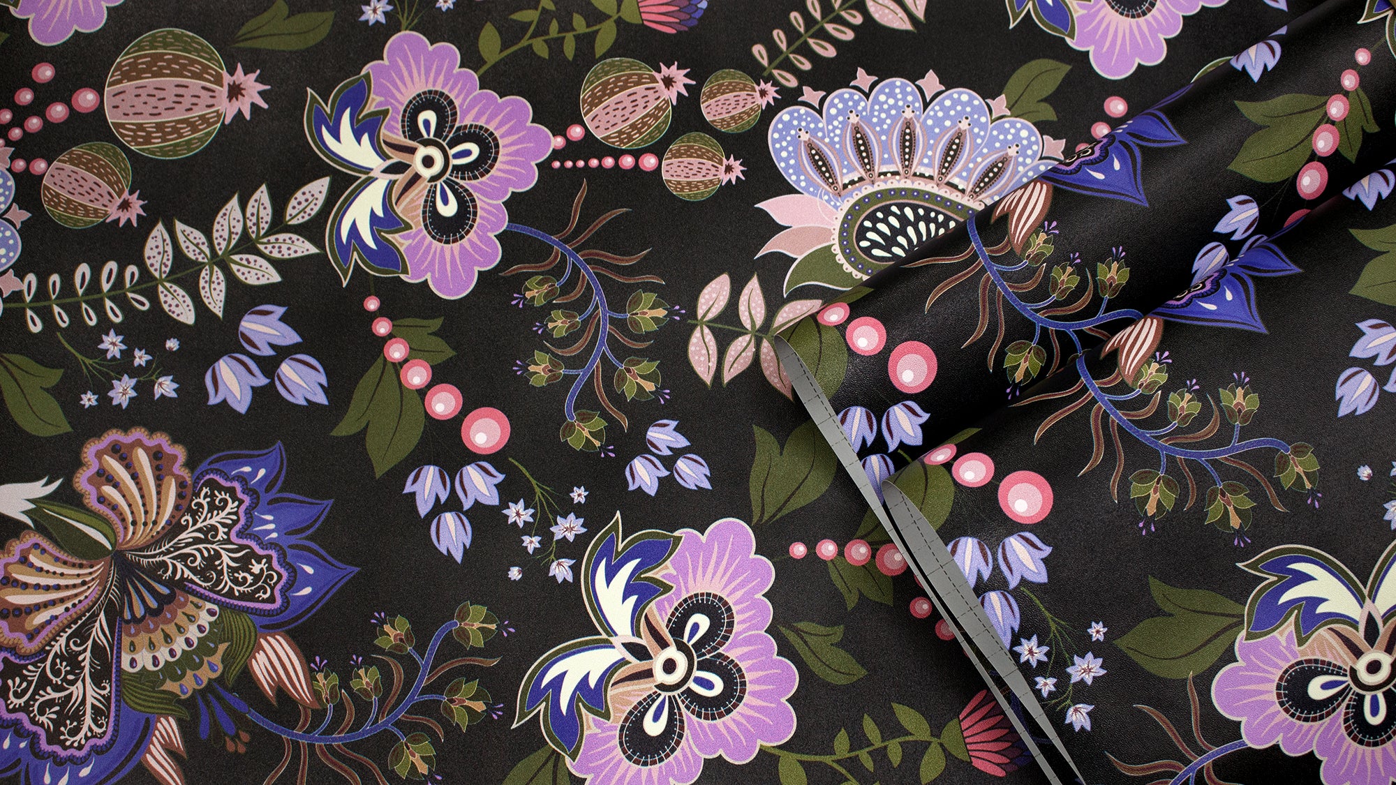 Dark Boho Paisley Floral Wallpaper – Exotic Folk Botanical Print