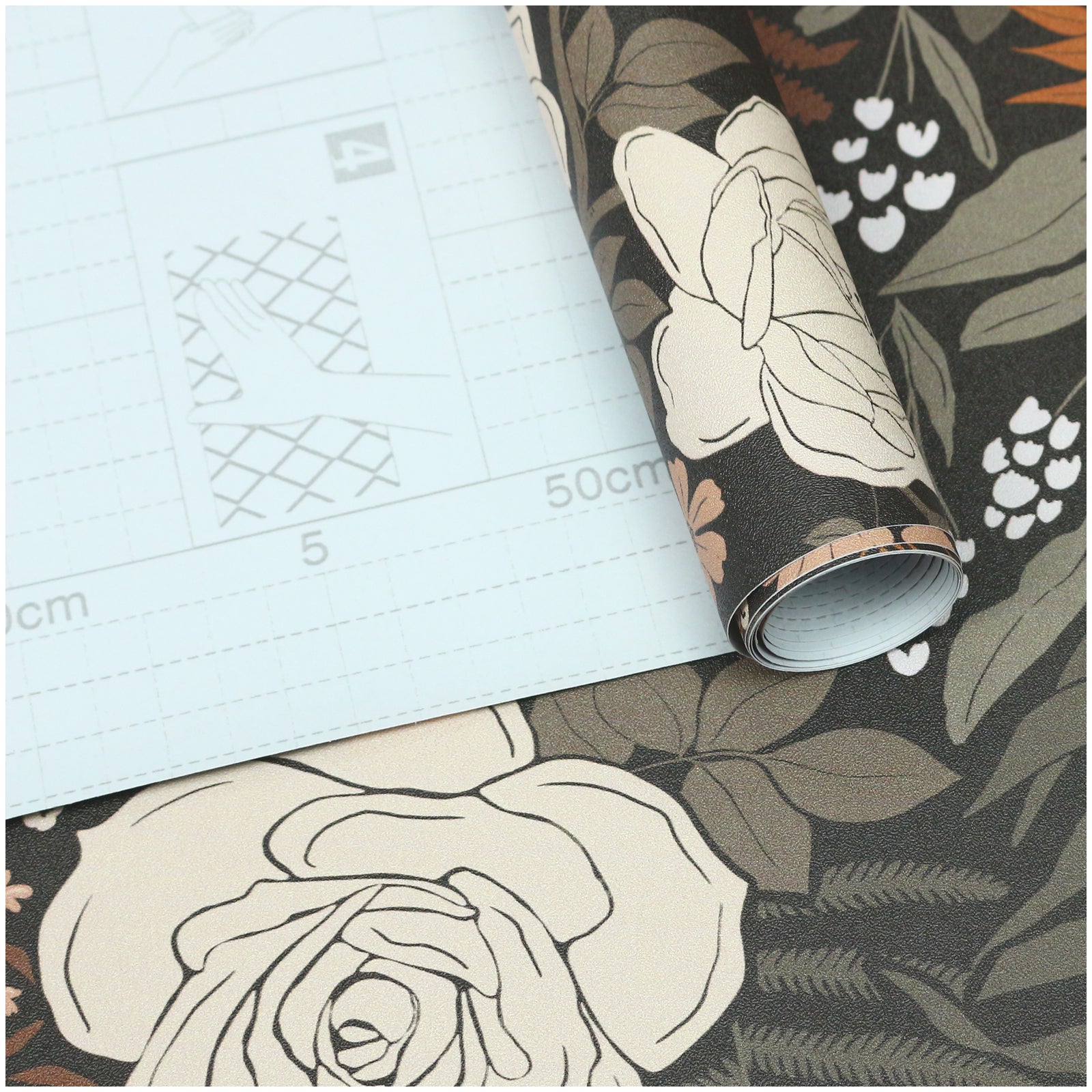 HaokHome Peel and Stick Wallpaper Floral Vintage Removable Rose Leaf Black/Brown/Beige Stick on Mural