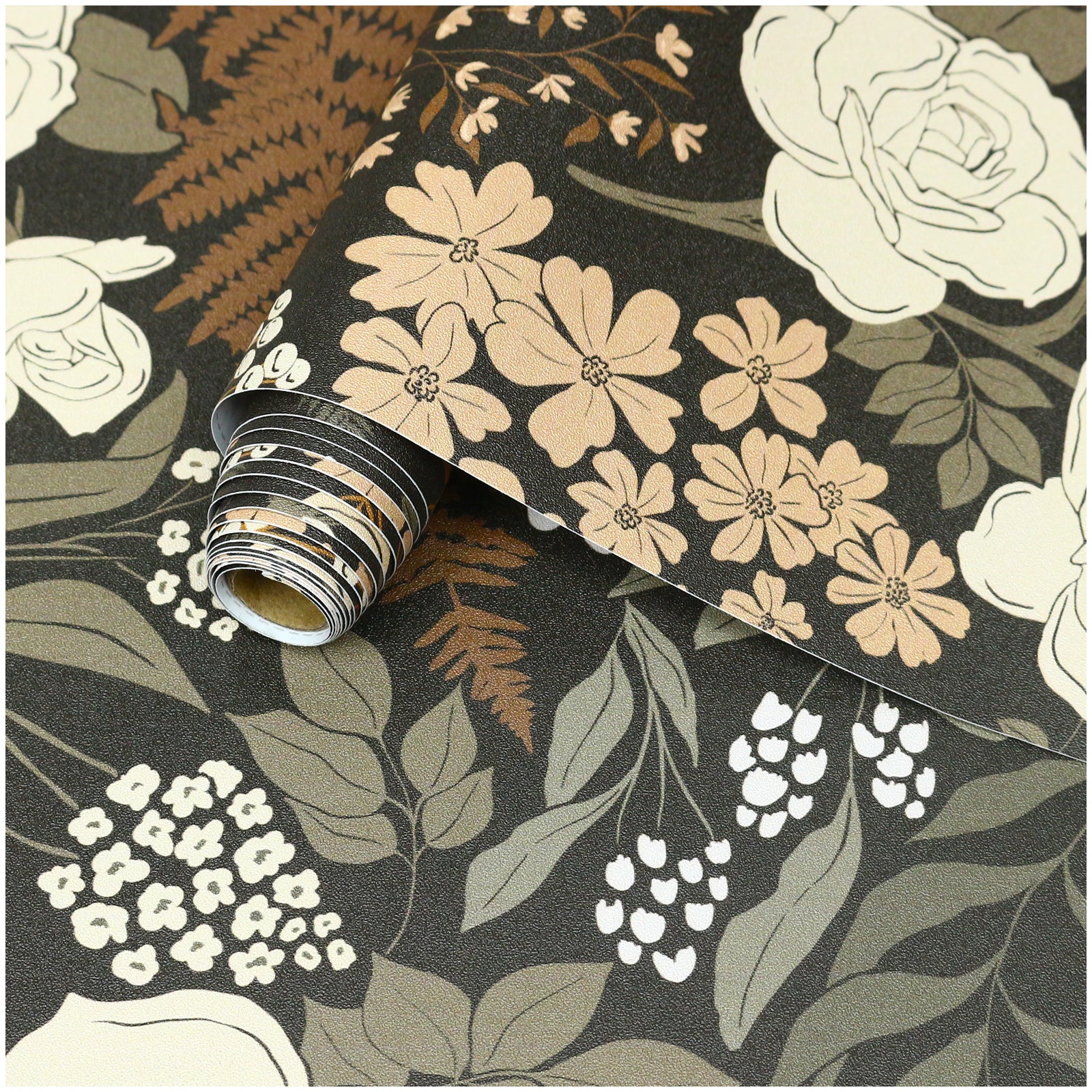HaokHome Peel and Stick Wallpaper Floral Vintage Removable Rose Leaf Black/Brown/Beige Stick on Mural