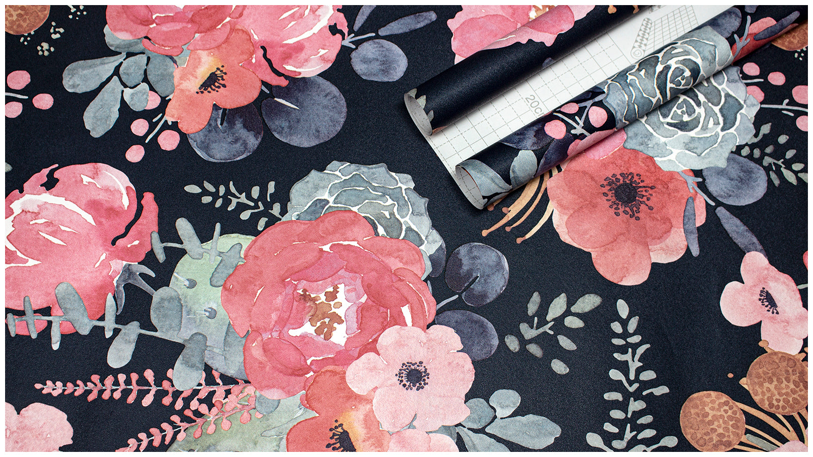 HaokHome Peel and Stick Wallpaper Navy Blue Watercolor Peony Floral Wall Mural Removable Self Adhesive Moody Botanical Wallpaper
