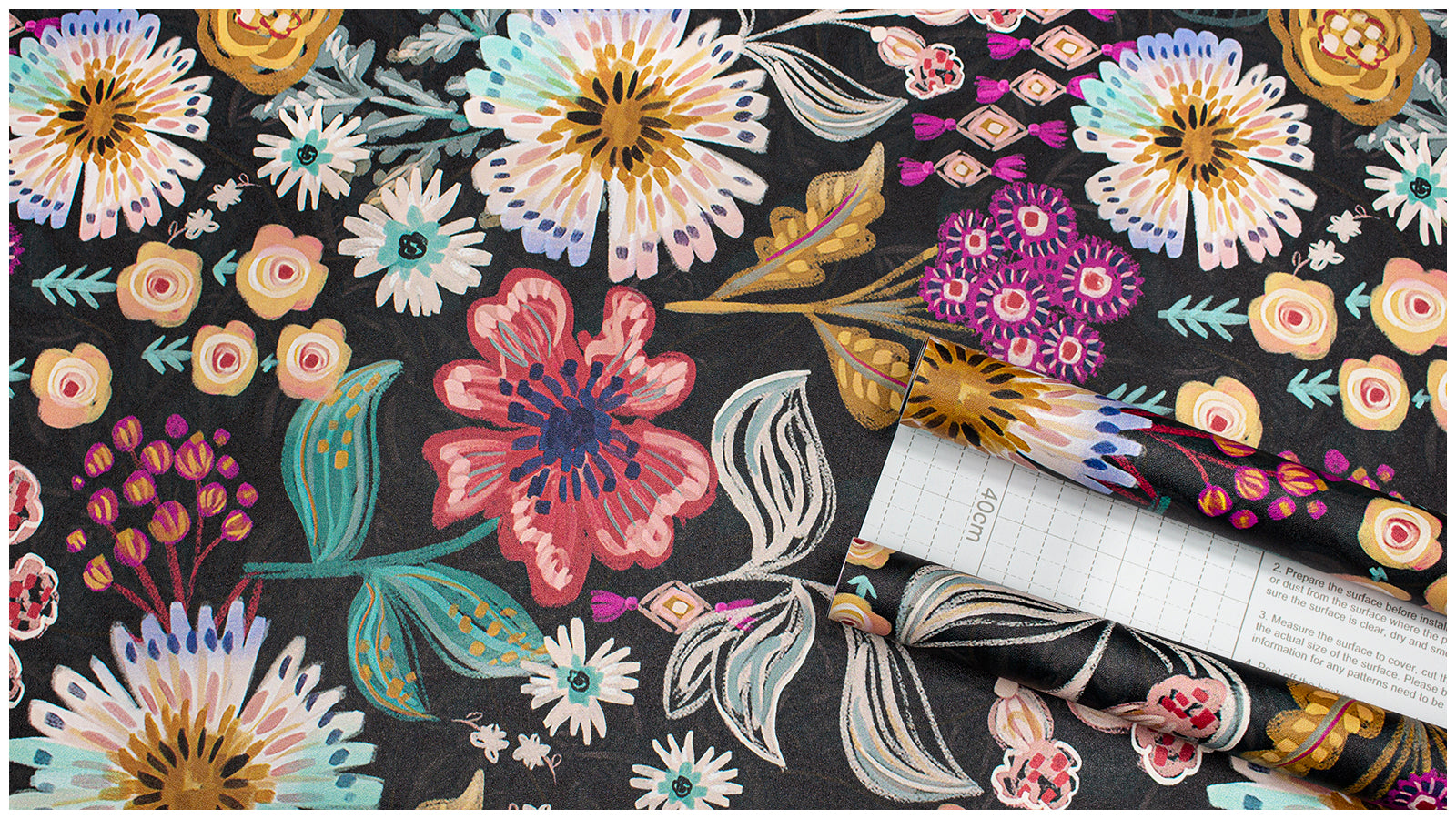 HaokHome Peel and Stick Wallpaper – Dark Moody Folk Wildflower Hand‑Drawn Botanical Removable Wallpaper for Accent Wall