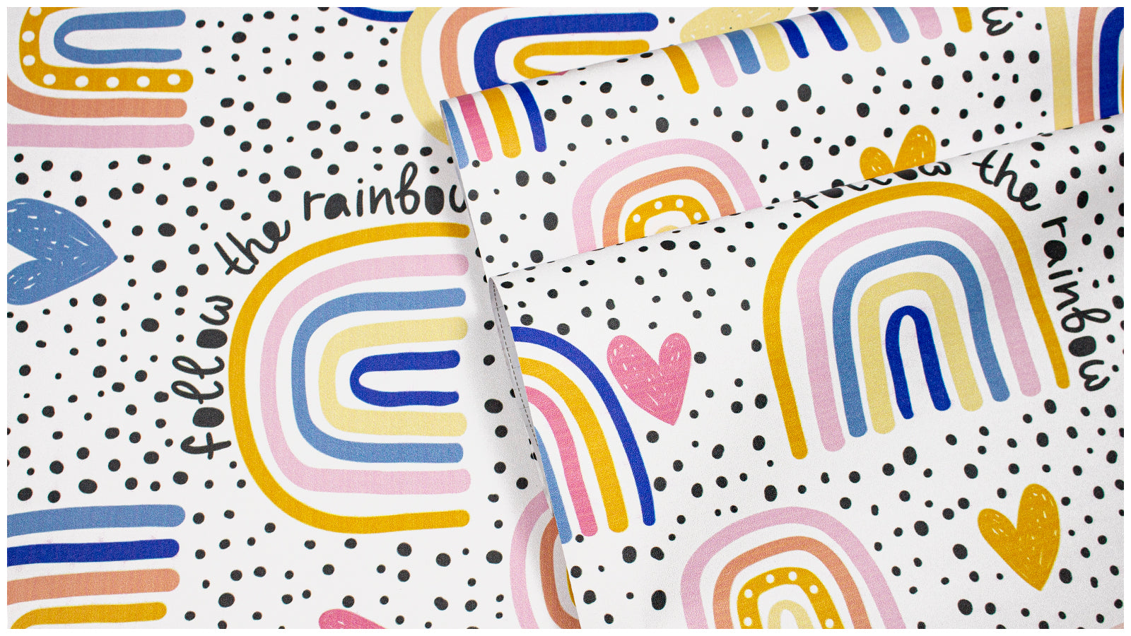 HaokHome Peel and Stick Wallpaper Boho Whimsical Rainbow & Hand-Drawn Hearts on Polka Dot Background Removable Wall Mural for Nursery & Kids Bedroom