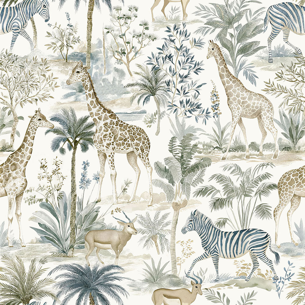 Misty Jungle Wallpaper – Blue Safari Nursery Wallpaper