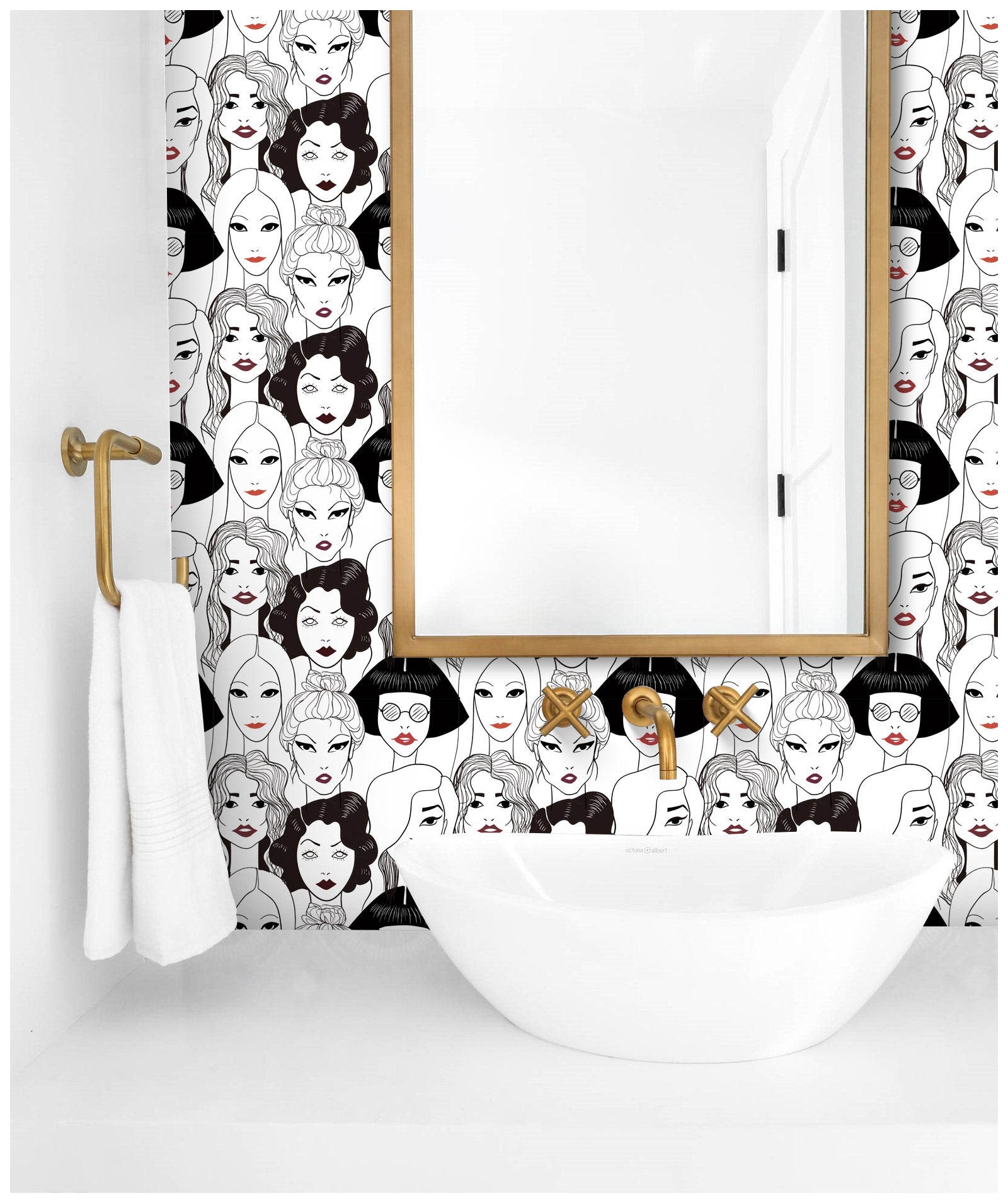 HAOKHOME 96106 Modern Peel and Stick Wallpaper Cool ladies Black/White/Red lips Removable Vinyl Self Adhesive Contactpaper