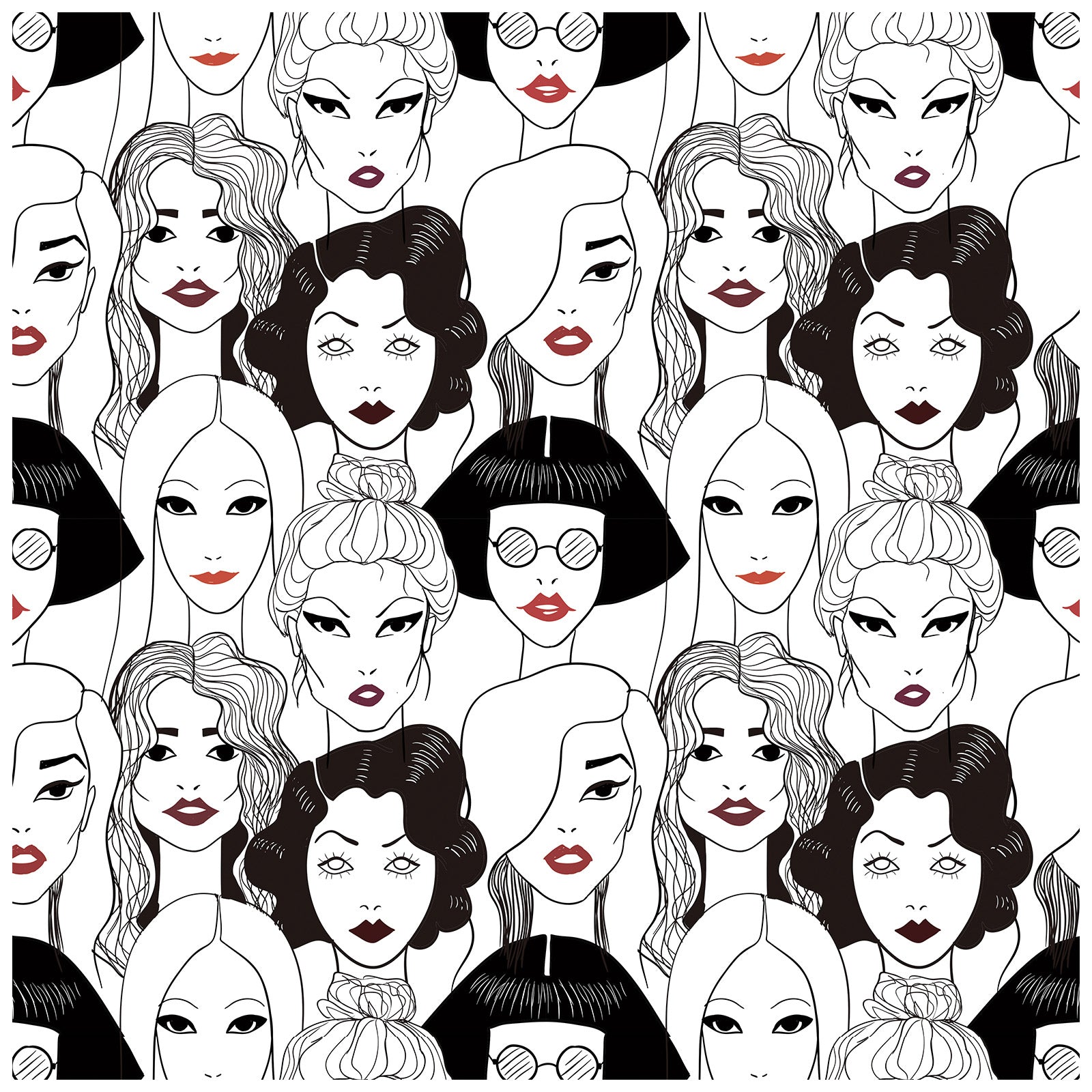 HAOKHOME 96106 Modern Peel and Stick Wallpaper Cool ladies Black/White/Red lips Removable Vinyl Self Adhesive Contactpaper