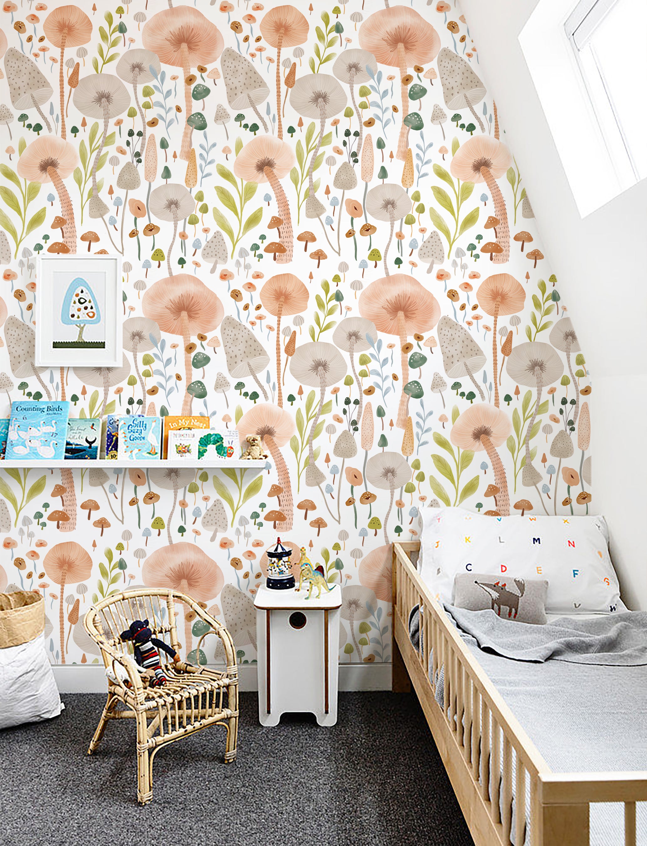 HAOKHOME 93393-1 Mushroom Wallpaper Peel & Stick Wall Paper Forest Peach Fuzz/White/Soft Green Removable Stick on Contact Paper for Kitchen