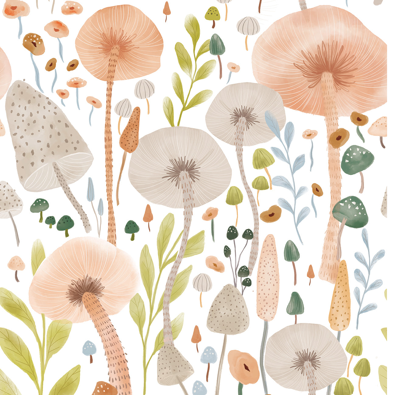 HAOKHOME 93393-1 Mushroom Wallpaper Peel & Stick Wall Paper Forest Peach Fuzz/White/Soft Green Removable Stick on Contact Paper for Kitchen