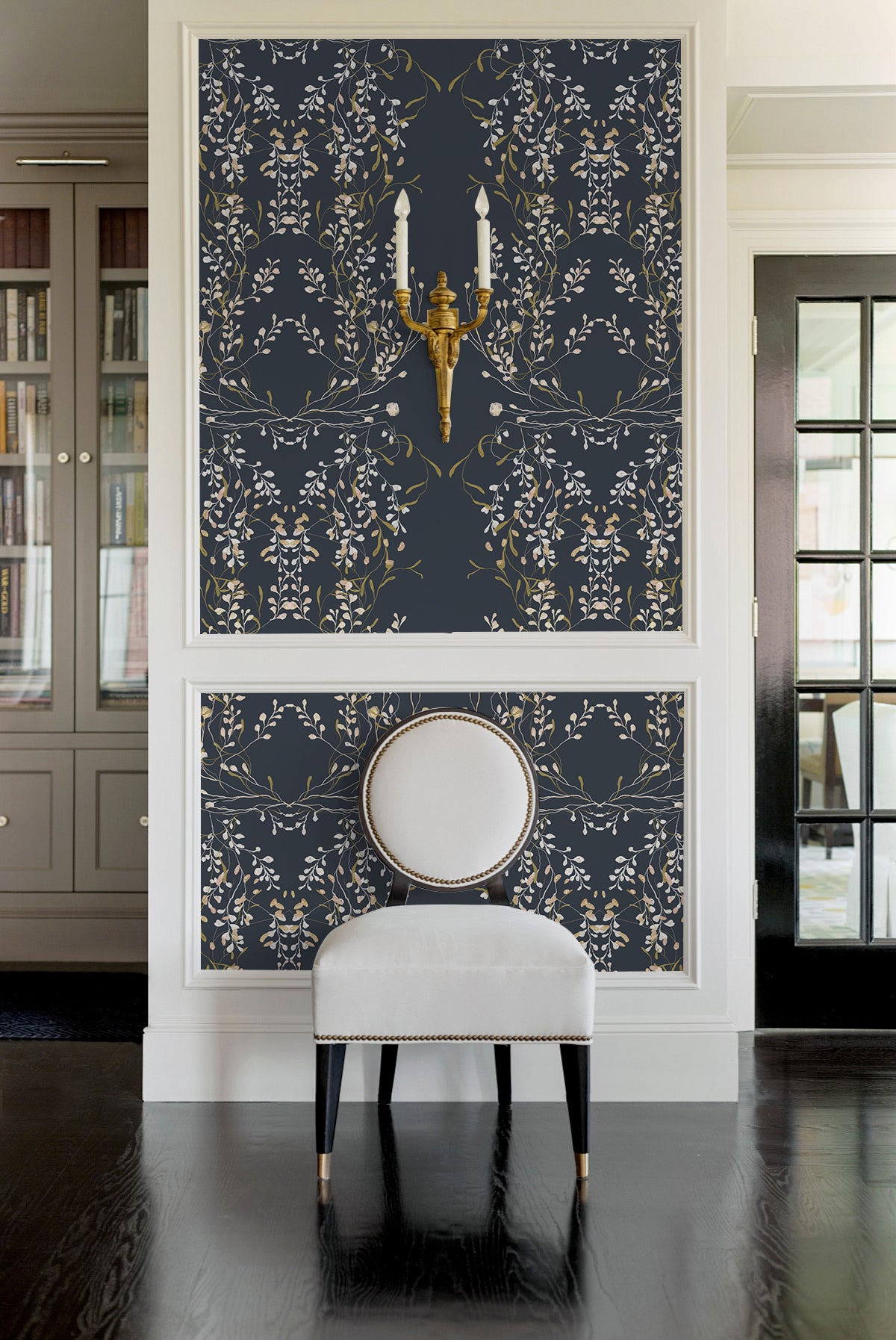 HaokHome 94031-1 Navy Floral Wallpaper Peel and Stick Vintage Damask Wall Paper Renter Friendly Contact Paper