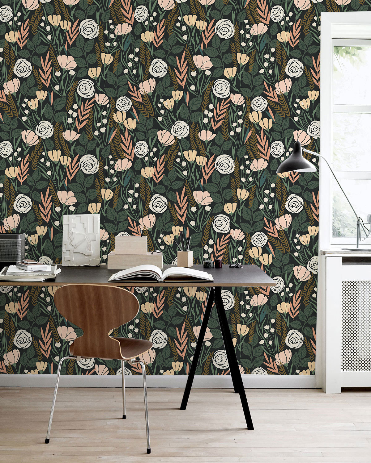 HAOKHOME 93386-5 Peel and Stick Wallpaper Floral Removable Stick on Contact Paper for Bathroom Green/Beige/Black