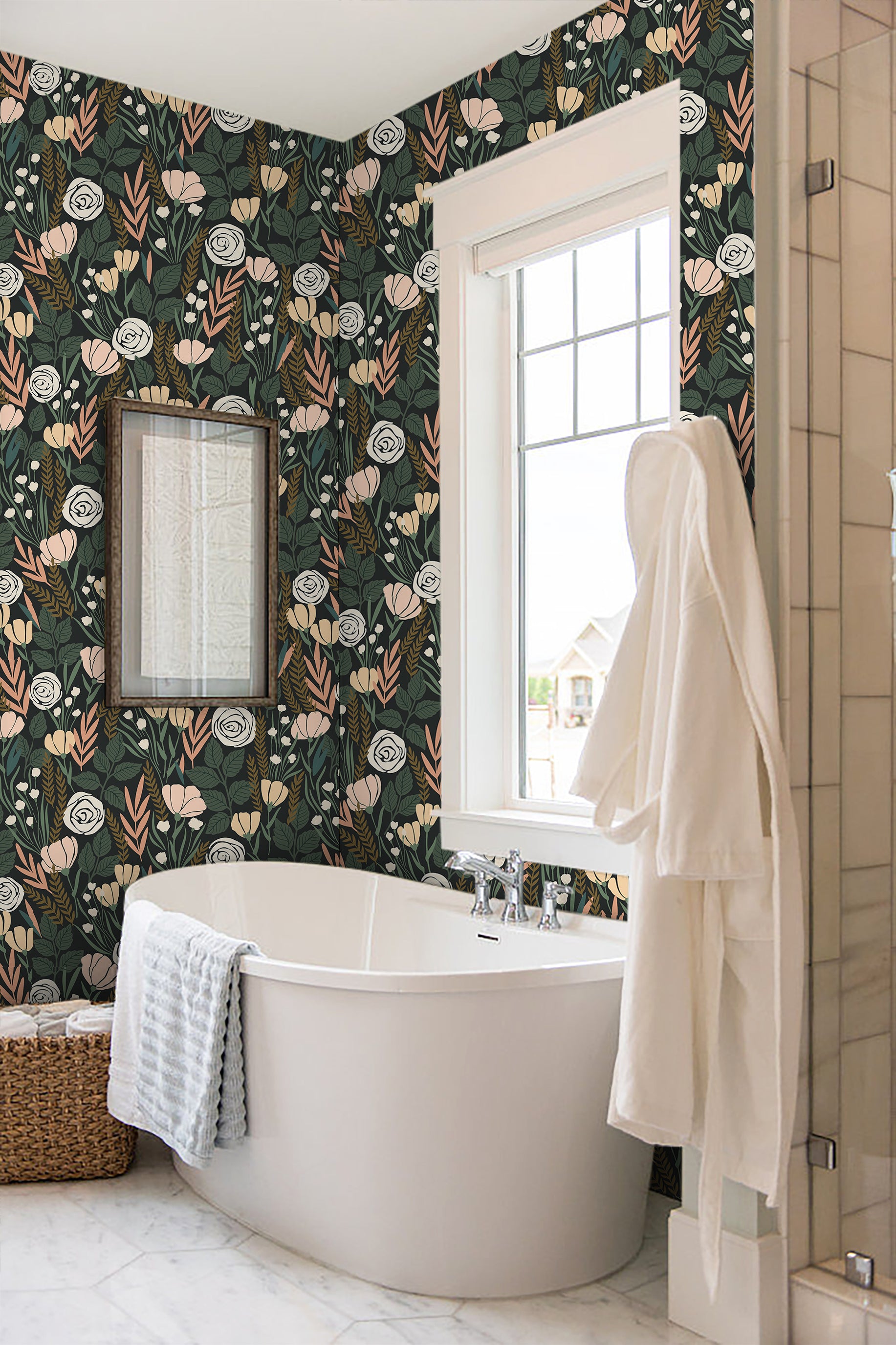 HAOKHOME 93386-5 Peel and Stick Wallpaper Floral Removable Stick on Contact Paper for Bathroom Green/Beige/Black