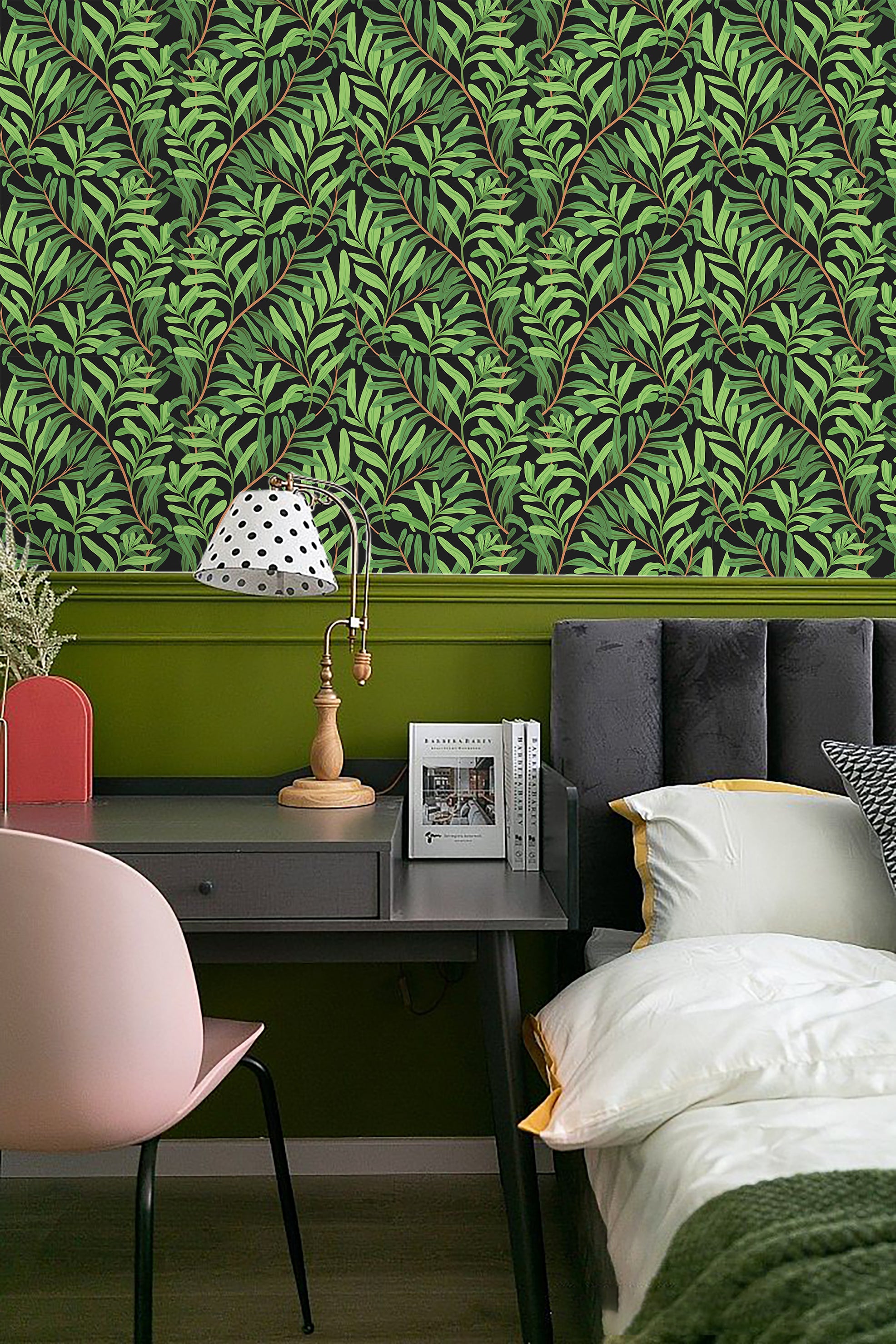 HAOKHOME 93382-1 Peel and Stick Wallpaper Forest Removable Stick on Contact Paper for Kitchen Morris Decor Black/Green/Brown