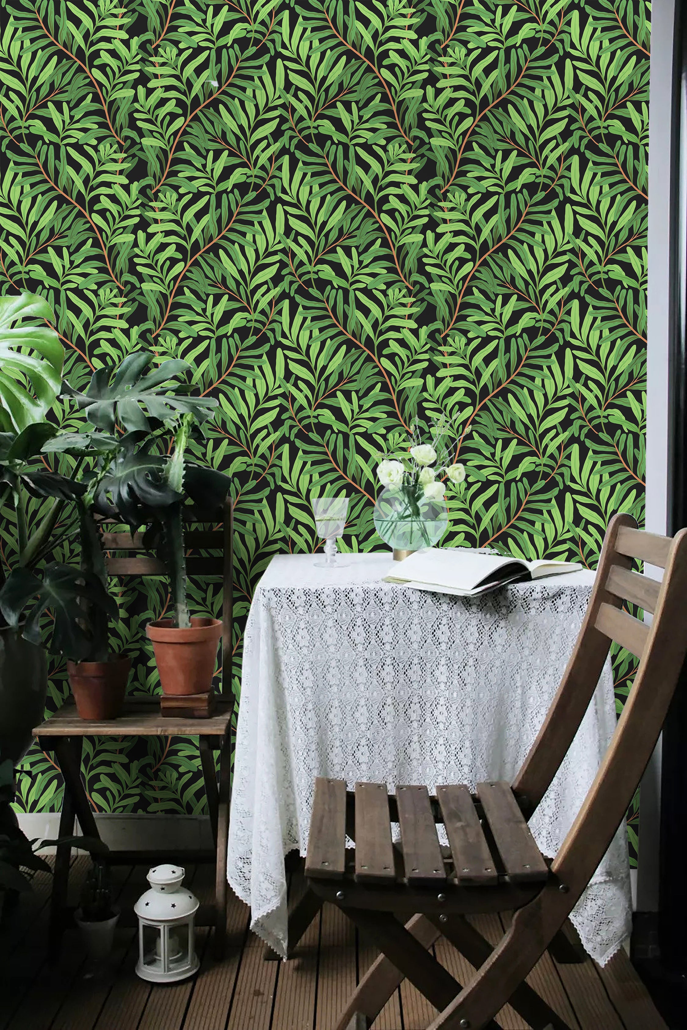 HAOKHOME 93382-1 Peel and Stick Wallpaper Forest Removable Stick on Contact Paper for Kitchen Morris Decor Black/Green/Brown