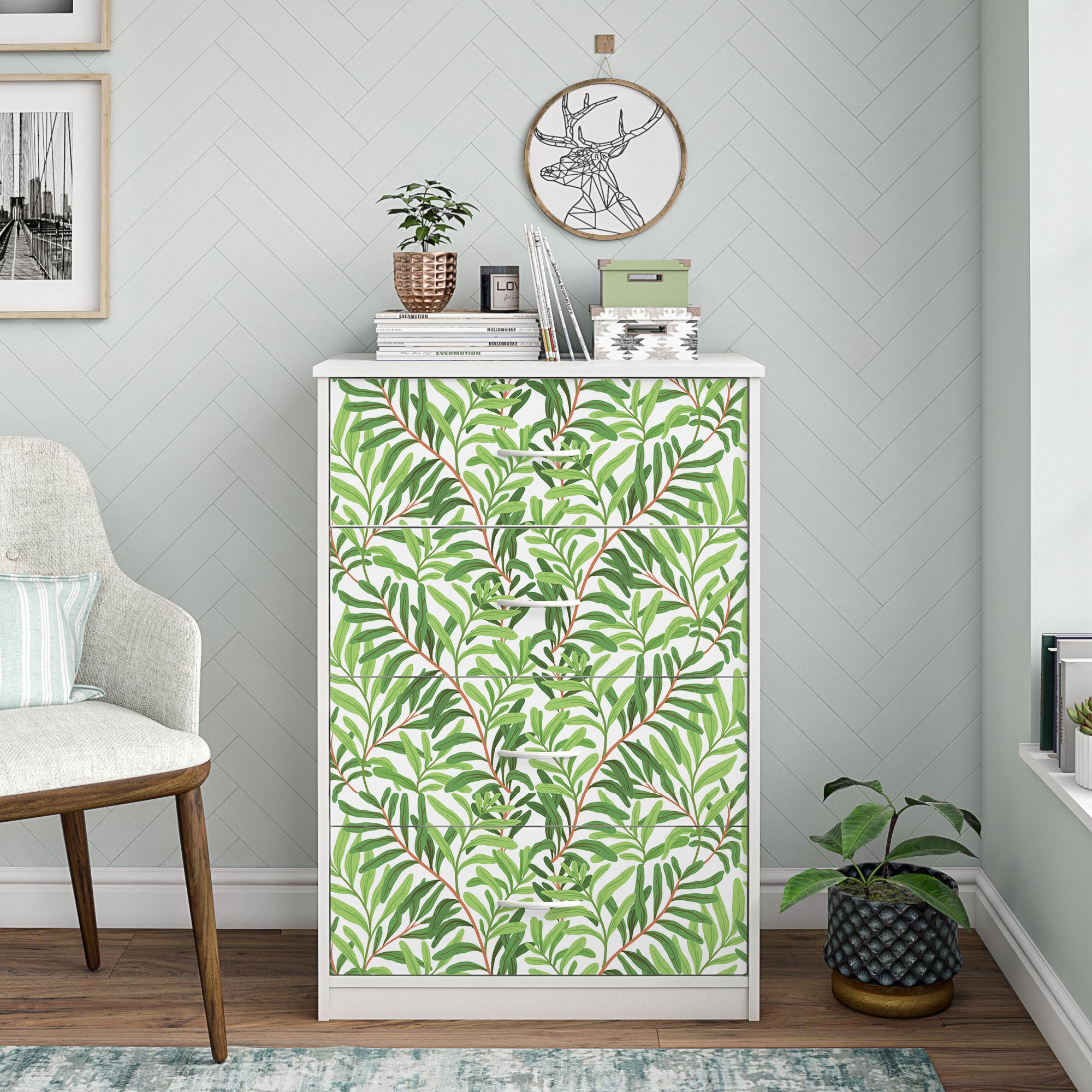 HAOKHOME 93382-2 Peel and Stick Wallpaper Forest Removable Stick on Contact Paper for Kitchen Morris Decor Cream/Green/Brown