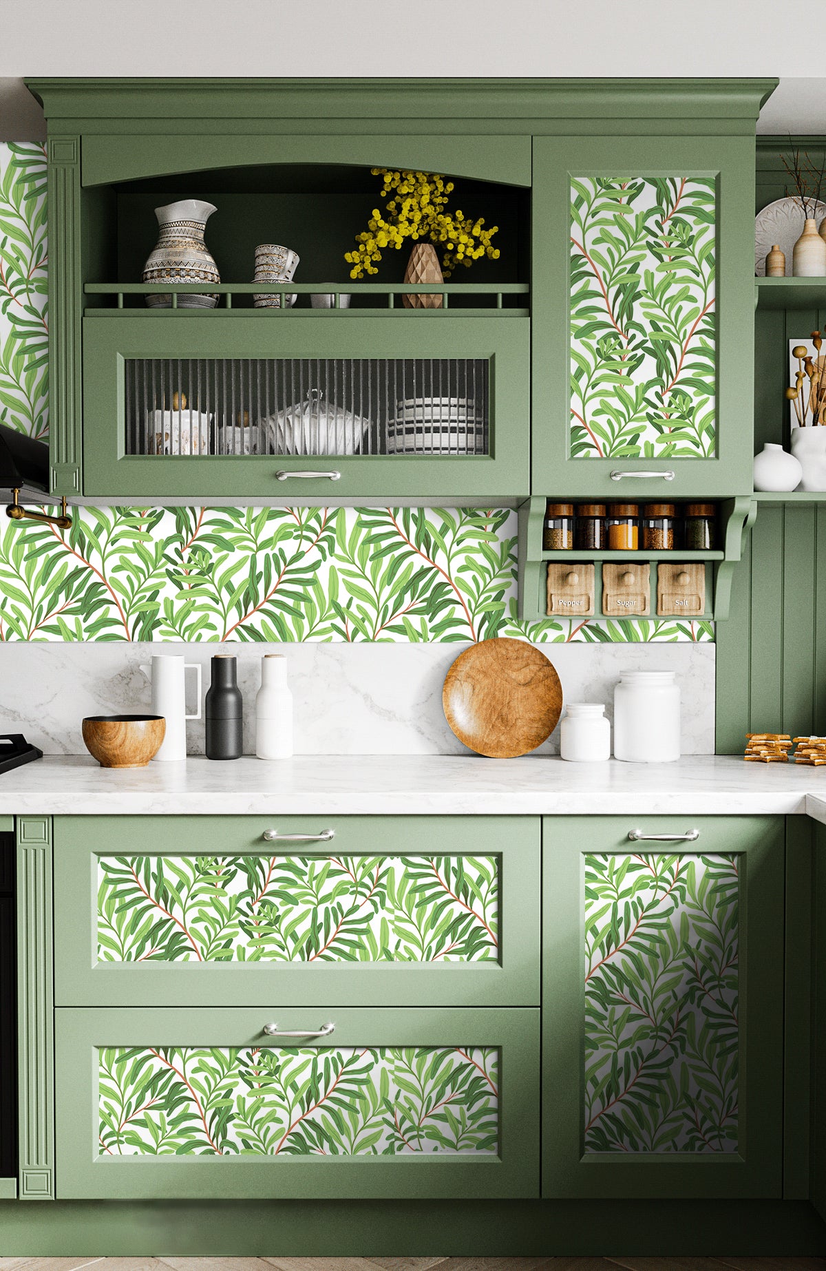 HAOKHOME 93382-2 Peel and Stick Wallpaper Forest Removable Stick on Contact Paper for Kitchen Morris Decor Cream/Green/Brown