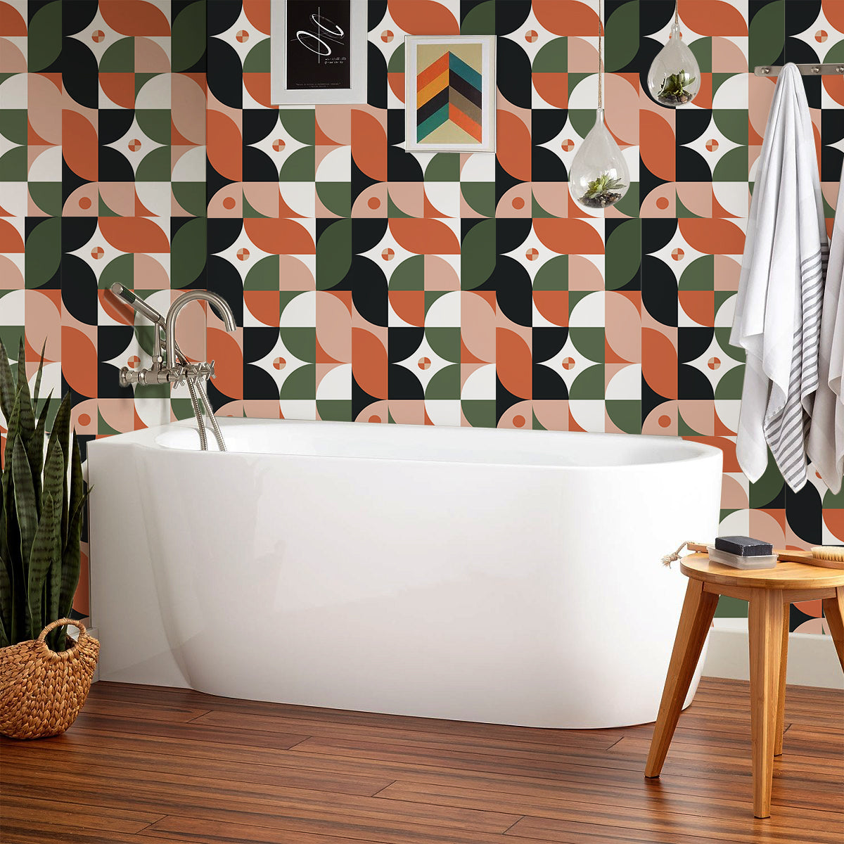 HAOKHOME 96130-1 Peel and Stick Wallpaper Geometric Olive/MistyRose/White/Black/Red Modern Wall Decor Bathroom Removable Contact Paper