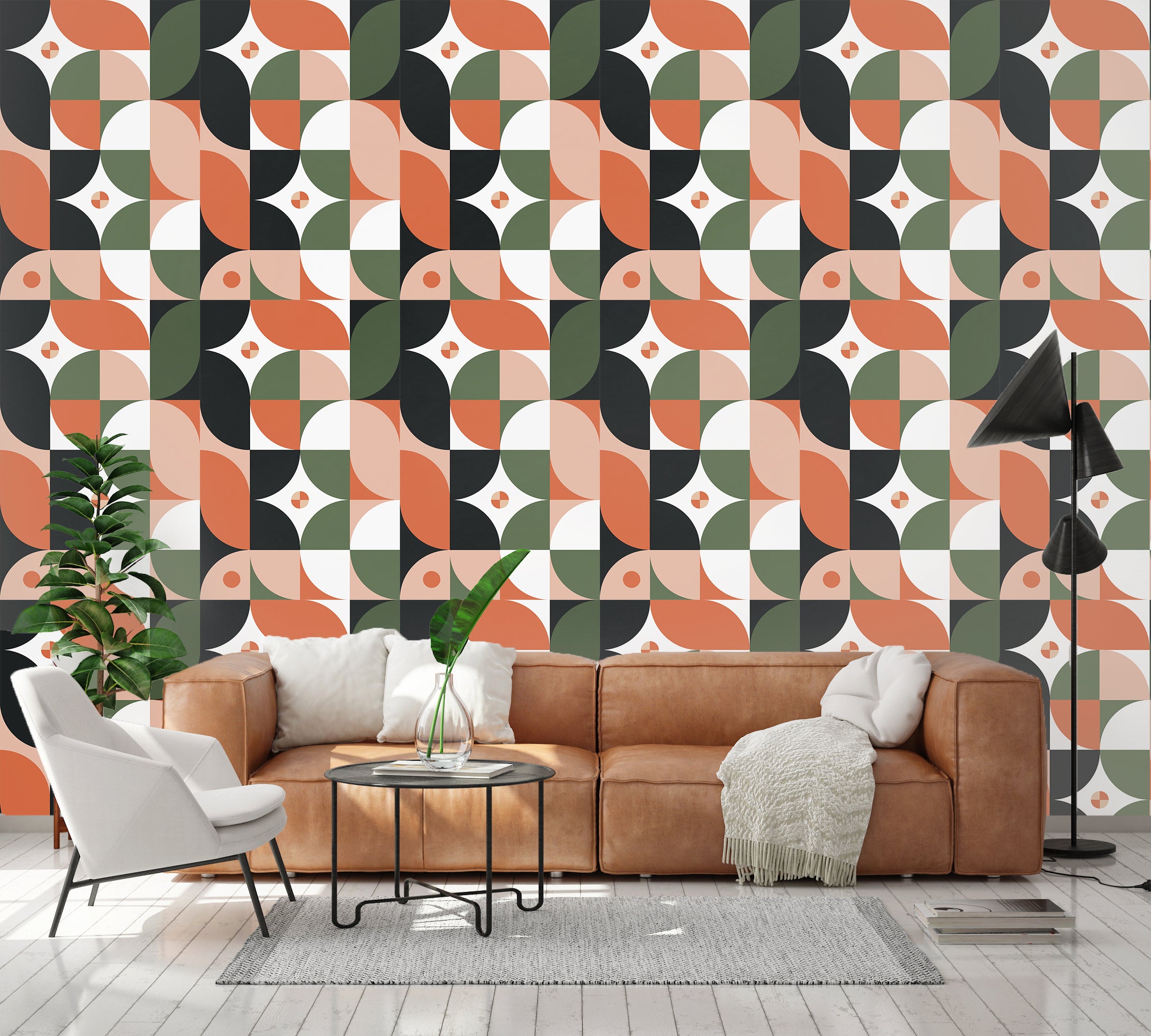 HAOKHOME 96130-1 Peel and Stick Wallpaper Geometric Olive/MistyRose/White/Black/Red Modern Wall Decor Bathroom Removable Contact Paper