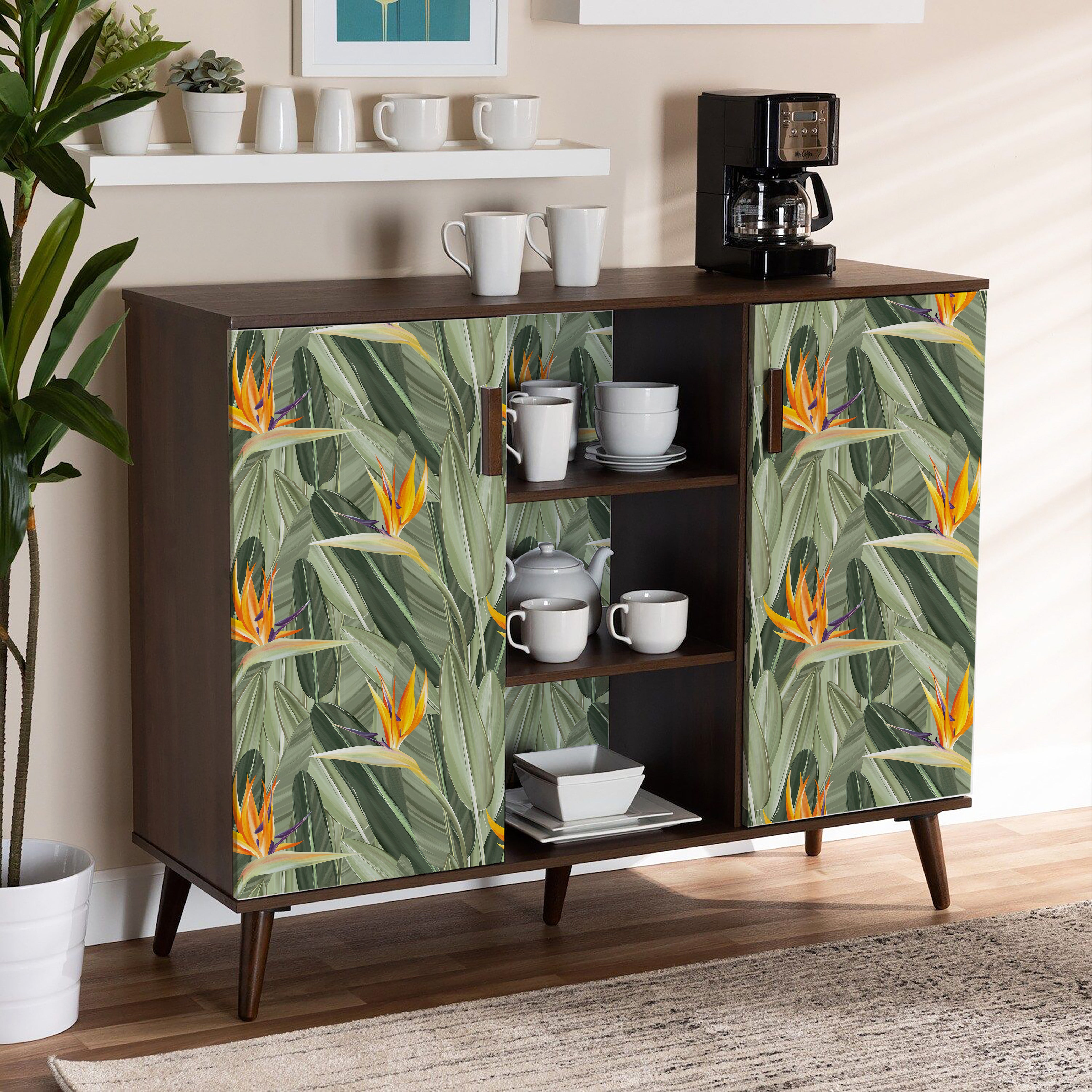 HAOKHOME 93375 Peel and Stick Wallpaper Tropical Florals Removable Stick on Contact Paper for Bedroom Green/Orange