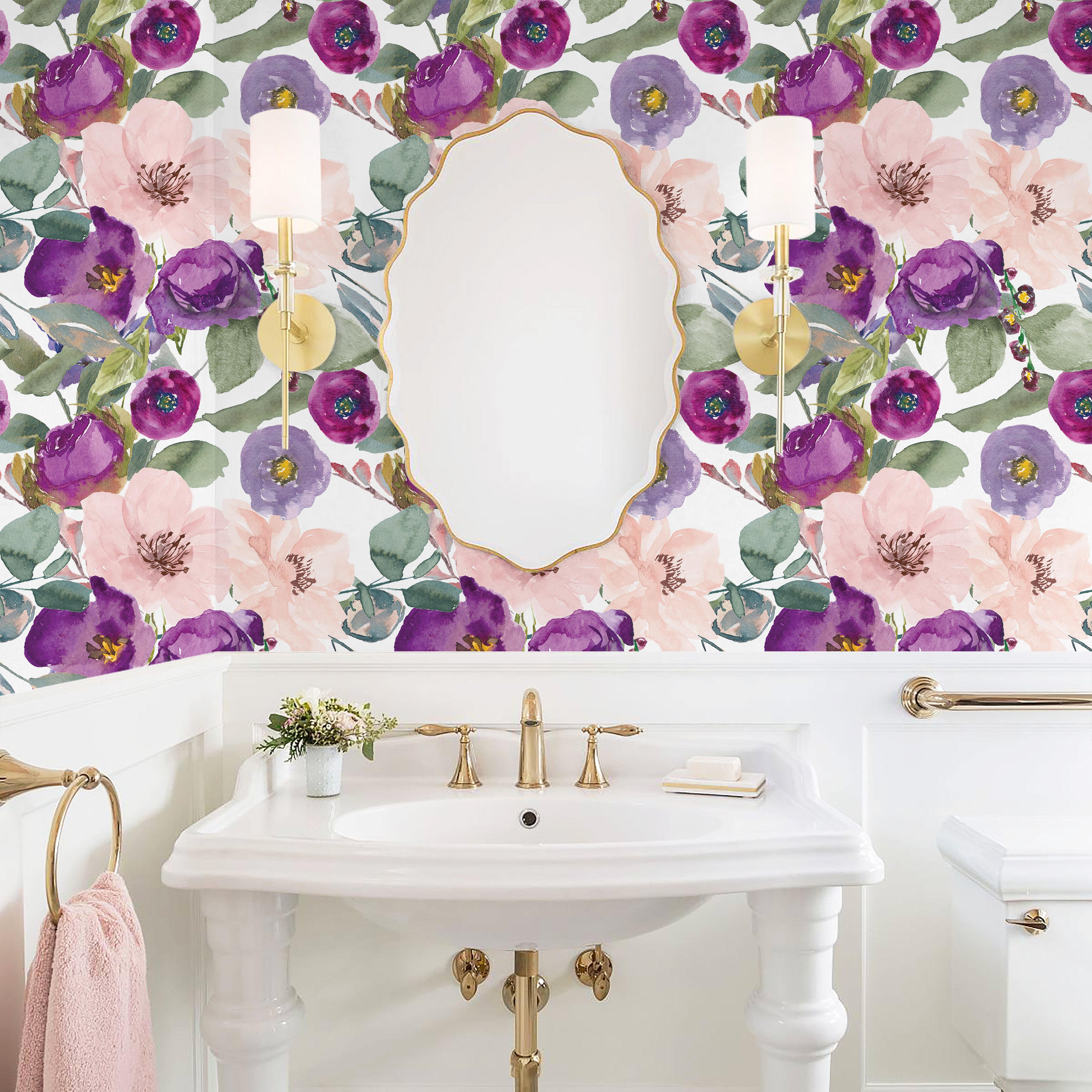 HaokHome 93344 Peony Floral Peel & Stick Wallpaper Purple/Pink Vintage Bathroom Textured Contact Paper for Kitchen Bedroom Decor