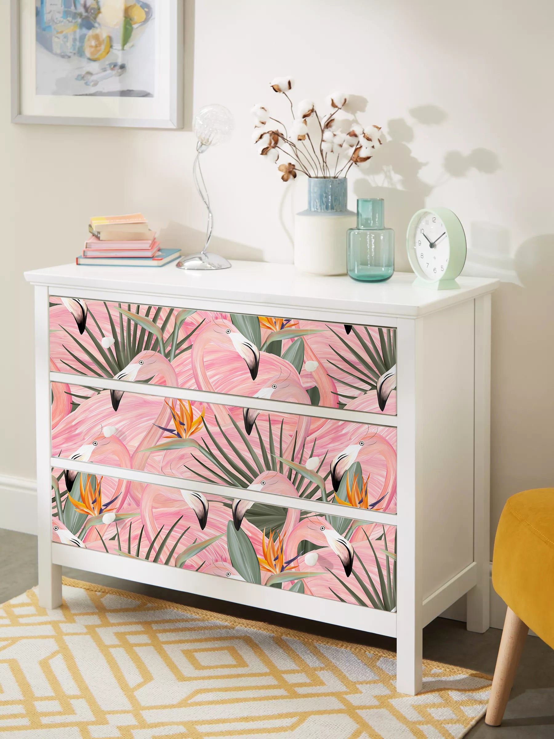 HaokHome 93373 Pink Wallpaper Peel and Stick Tropical Flamingos Removable Stick on Contact Paper for Nursery