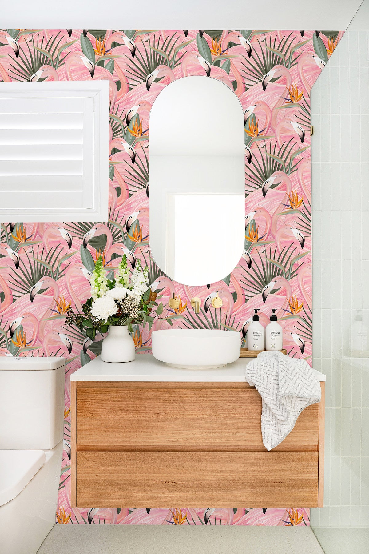 HaokHome 93373 Pink Wallpaper Peel and Stick Tropical Flamingos Removable Stick on Contact Paper for Nursery