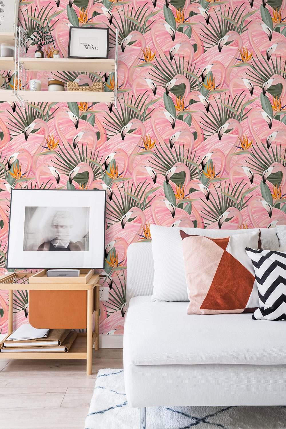 HaokHome 93373 Pink Wallpaper Peel and Stick Tropical Flamingos Removable Stick on Contact Paper for Nursery