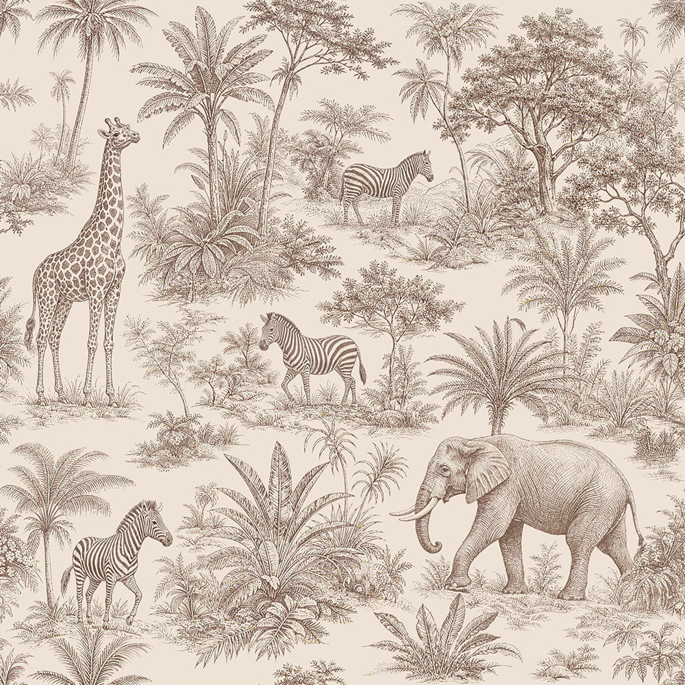 Neutral Safari Animals Wallpaper – Vintage Jungle Nursery Decor