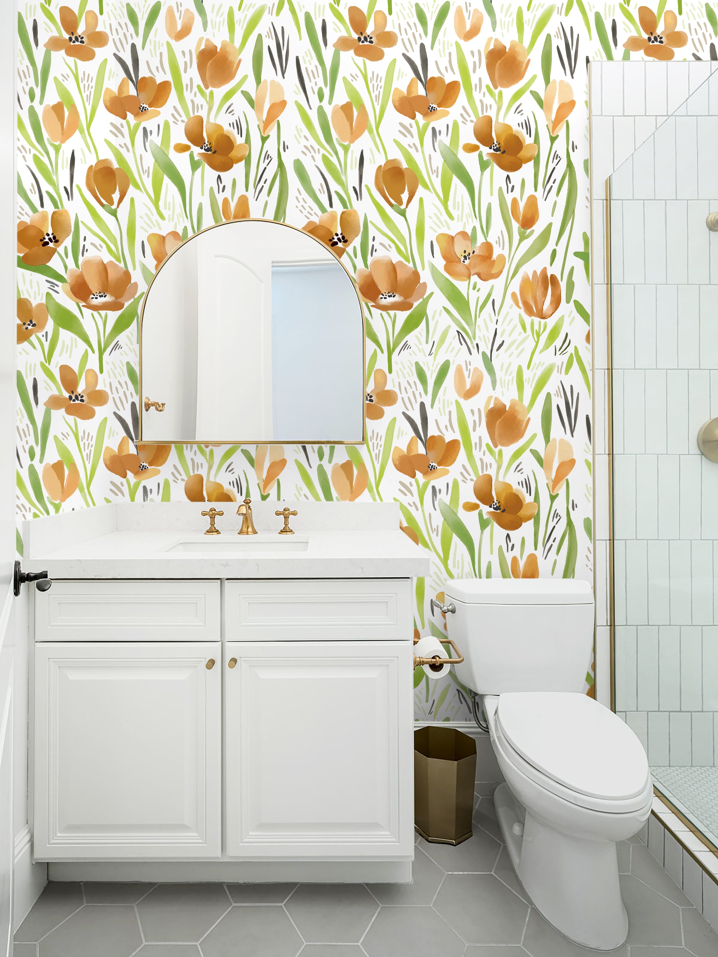 HaokHome 93392 Spring Floral Peel & Stick Wall Paper with White/Green/Earth Tone Flower Contact Paper