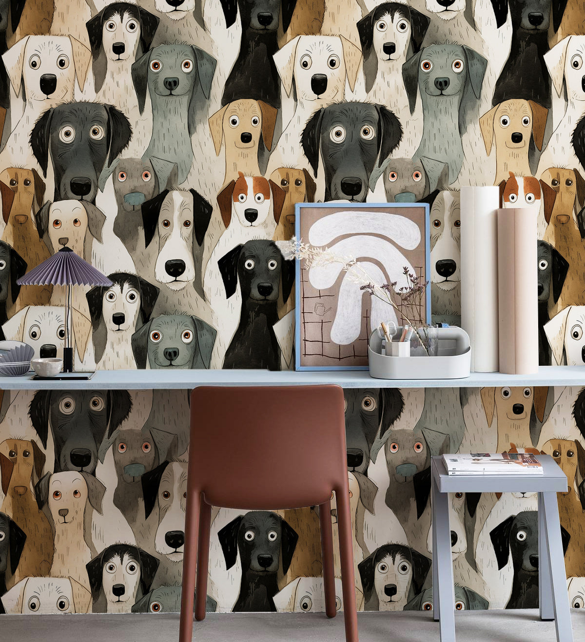 HAOKHOME 99057 Vintage Dog Wallpaper Peel and Stick Textured Black Renter Friendly Wall Paper for Bathroom Decor