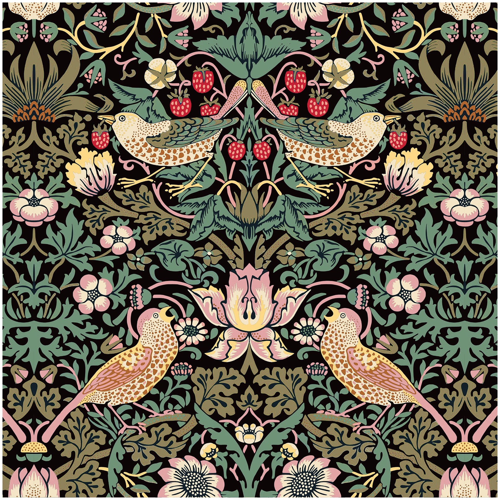 HAOKHOME 94029-3 Vintage Floral Peel and Stick Wallpaper Strawberry Thief Botanical Black/Olive/Pink Wall Murals Home Kitchen Bedroom Decor by William Morris