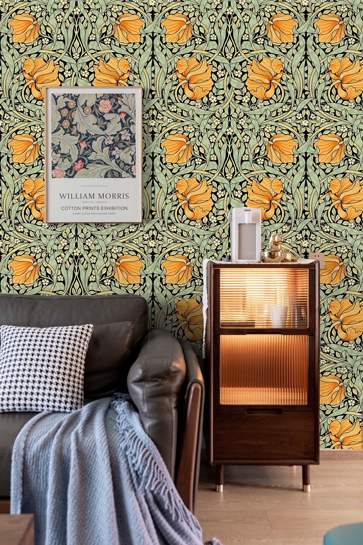 HAOKHOME 94028-3 Vintage Floral Wallpaper Peel and Stick Botanical Green/Yellow/Black Wall Murals Home Kitchen Bedroom Decor by William Morris