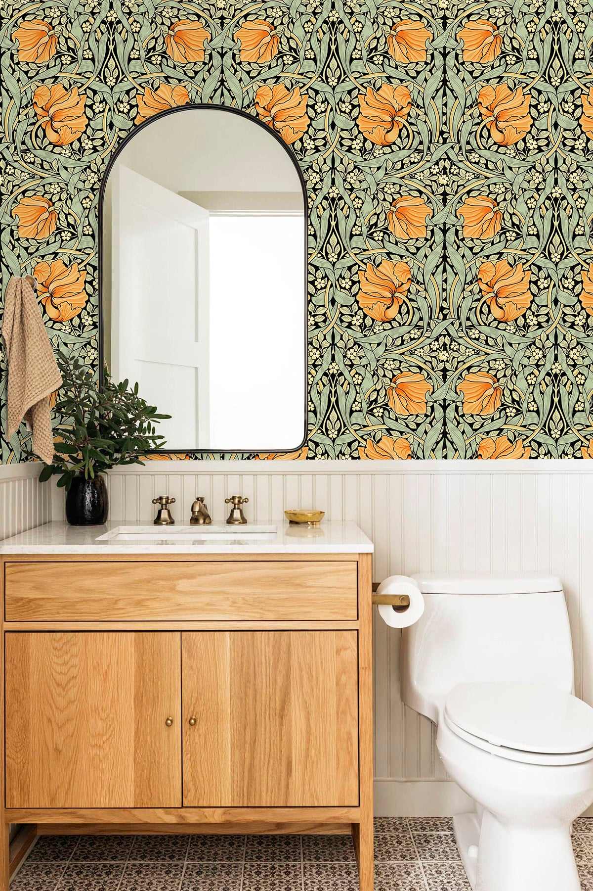 HAOKHOME 94028-3 Vintage Floral Wallpaper Peel and Stick Botanical Green/Yellow/Black Wall Murals Home Kitchen Bedroom Decor by William Morris