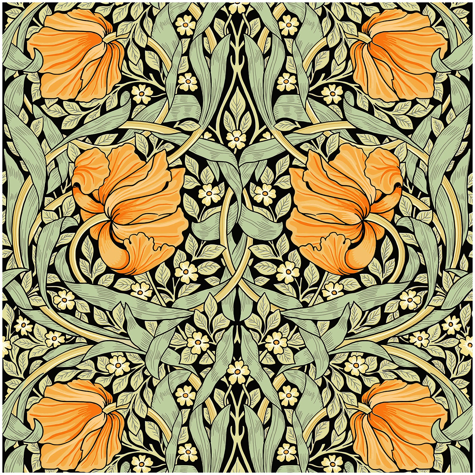 HAOKHOME 94028-3 Vintage Floral Wallpaper Peel and Stick Botanical Green/Yellow/Black Wall Murals Home Kitchen Bedroom Decor by William Morris