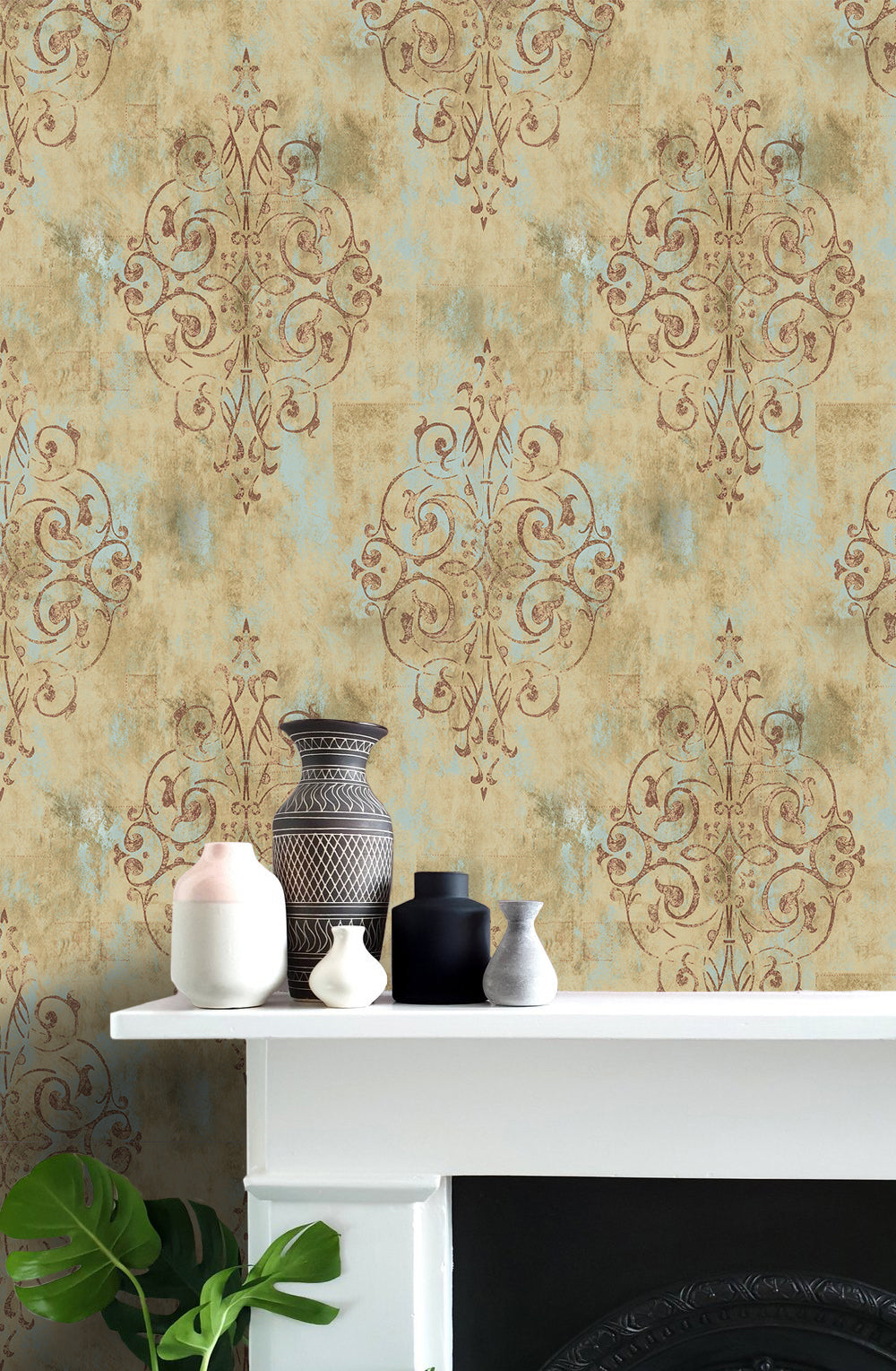 HaokHome 94005-3 Vintage French Damask Peel & Stick Brown Vinyl Self Adhesive Wall Paper Design for Walls